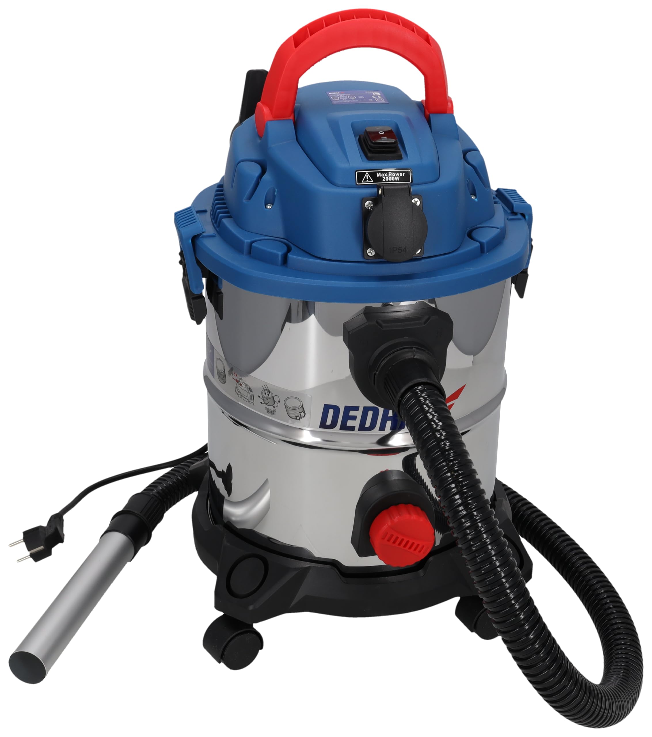 DEDRA DED6597 Aspirador Agua y Polvo 1600W 5 en 1 - Yeso/ceniza/funcionamiento en seco/operación húmeda/soplador, filtro vibrador