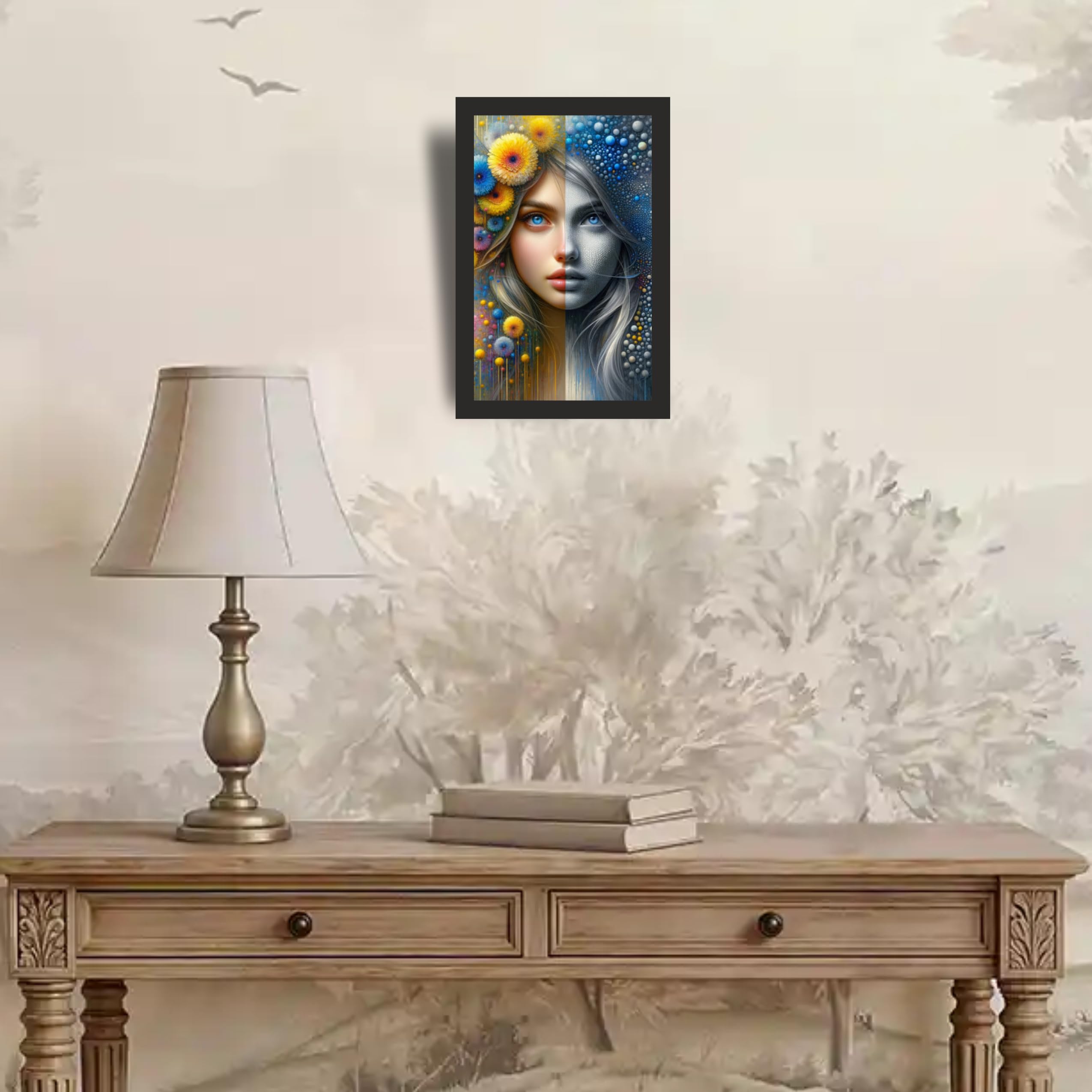 Dual Tone Woman Portrait Wall Art Frame 12x18 Inch