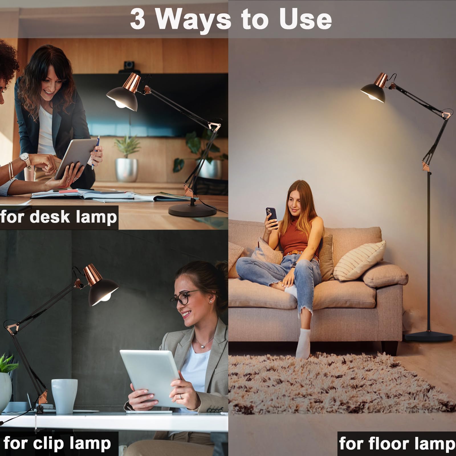 FIRVRE Stehlampe Industrial Style, Stehlampe Schmal Retro mit Kabelgesteuerter-Schalter, 3 Verwendungsmodi - Stehleuchte&Tischlampe&Clip-Lampe, für Wohnzimmer Schlafzimmer Büro