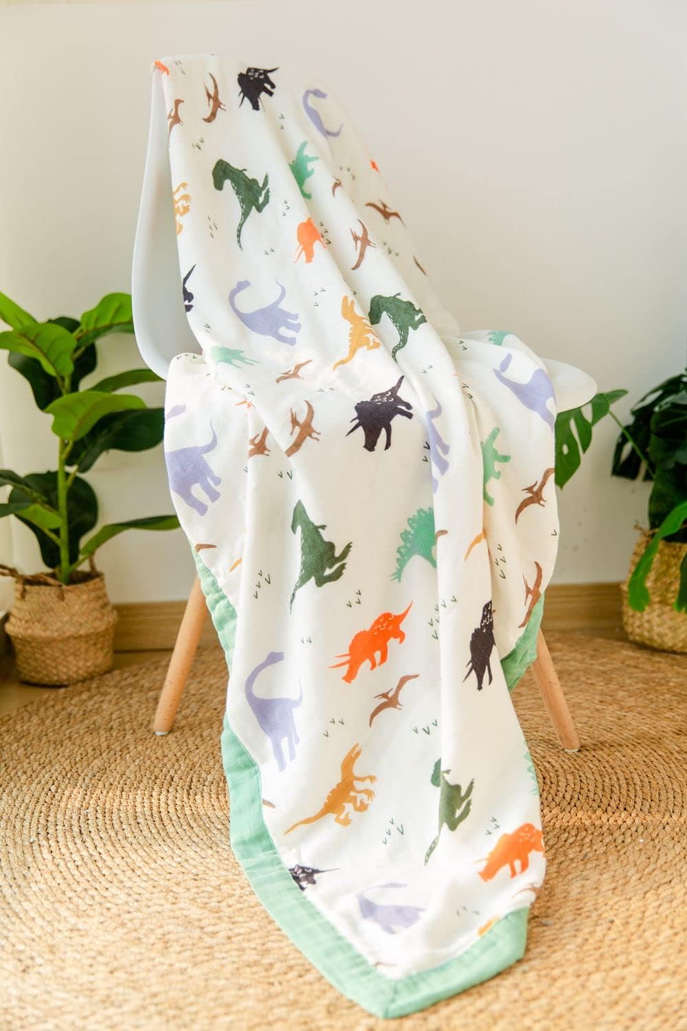 Little Jump Dinosaur Muslin Blanket Baby Quilt - Silky Soft and Breathable Crib Blanket for Daycare - Large 47" x 47" - 2 Layers Toddler Summer Blankets for Boys (Dinosaur) - Image 6