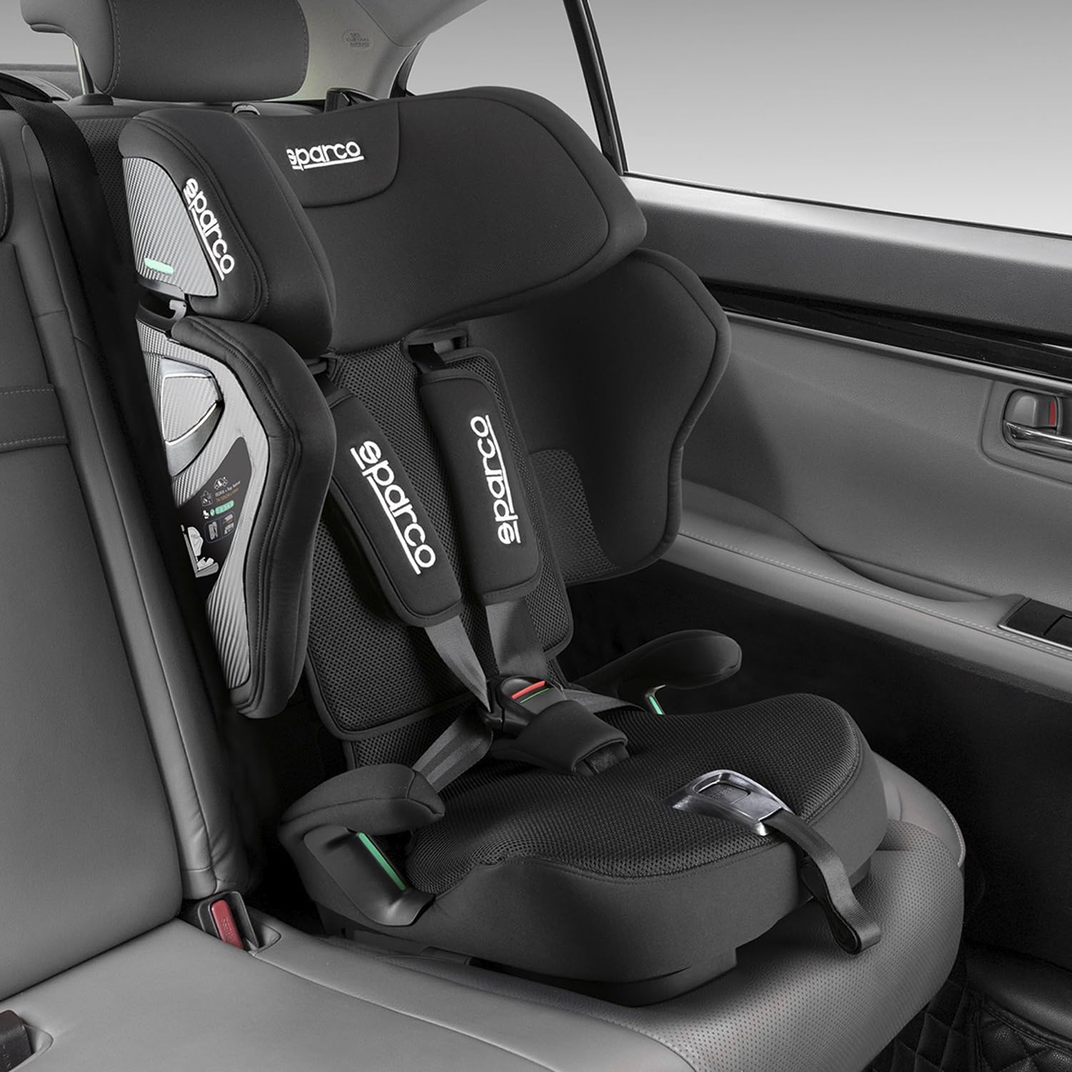 Sparco Silla de Coche i-Size SK8000IBK para Niños 76-150 cm Homologación ECE R129/04 con ISOFIX y Top Tether Reposacabezas Ajustable Respaldo Plegable y Arnés de 5 Puntos Color Negro