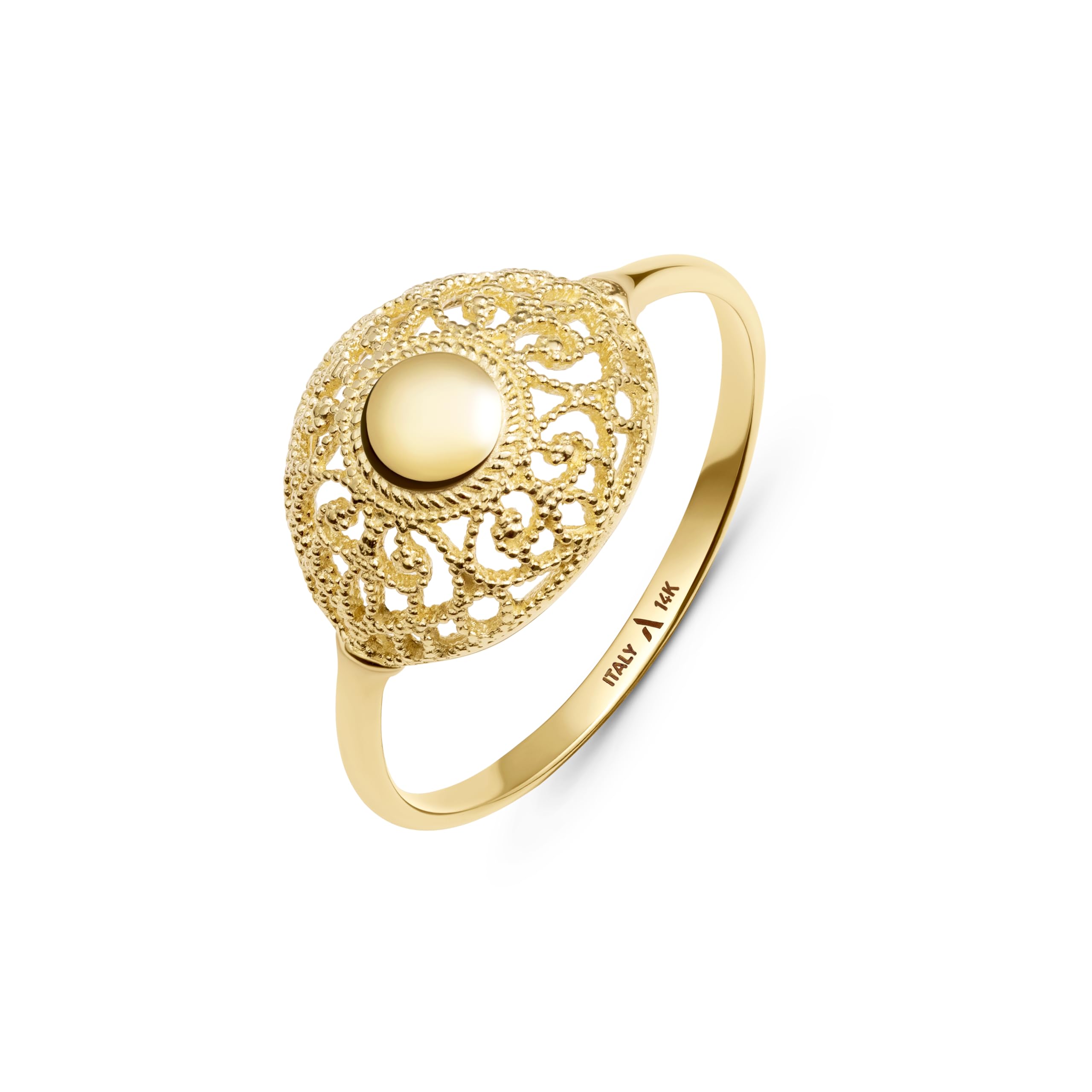 Amberta Anello in Oro 14 Carati per Donna a Filigrana | Anelli Vintage Donna in Oro Giallo 14K 585 | Gioiello Stile Etnico Made in Italy