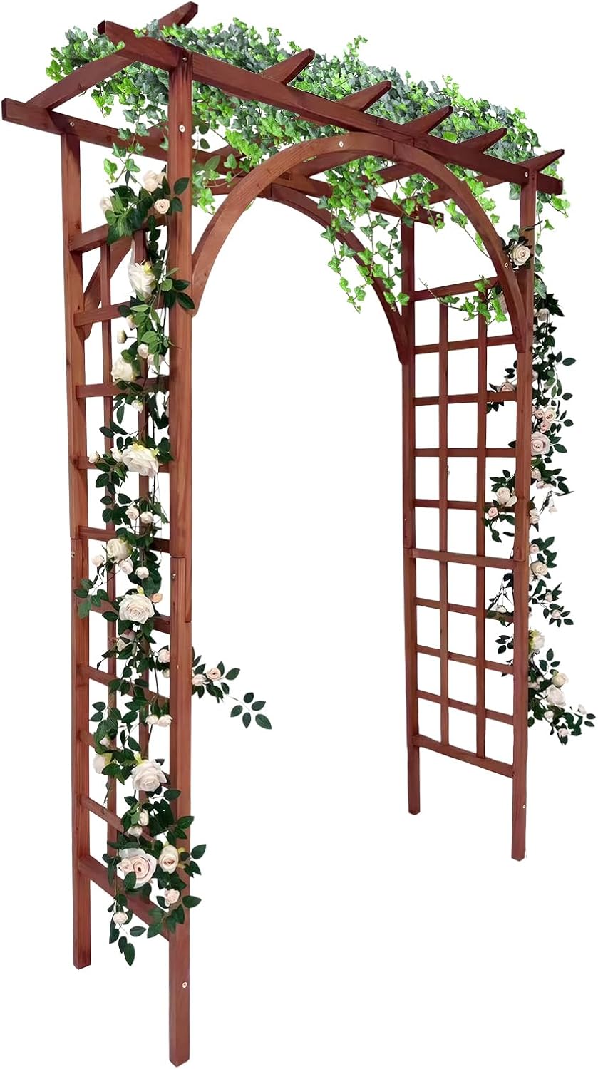 85 in Wooden Garden Arbor,Solid Fir Wood Trellis for Plant Climbing,Wedding Ceremony Decoration Pergola for Garden Backyard,Lawn, Carbonized Wood