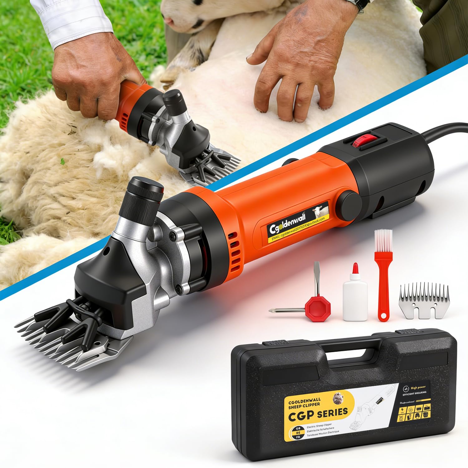 CGOLDENWALL Esquiladora para Oveja Profesional 690W 2400RPM, Ajuste de 6 Velocidades, con Cable de Alimentación de 5 Metros, para Ovejas Alpacas Cabras - Aceite Lubricante Incluido