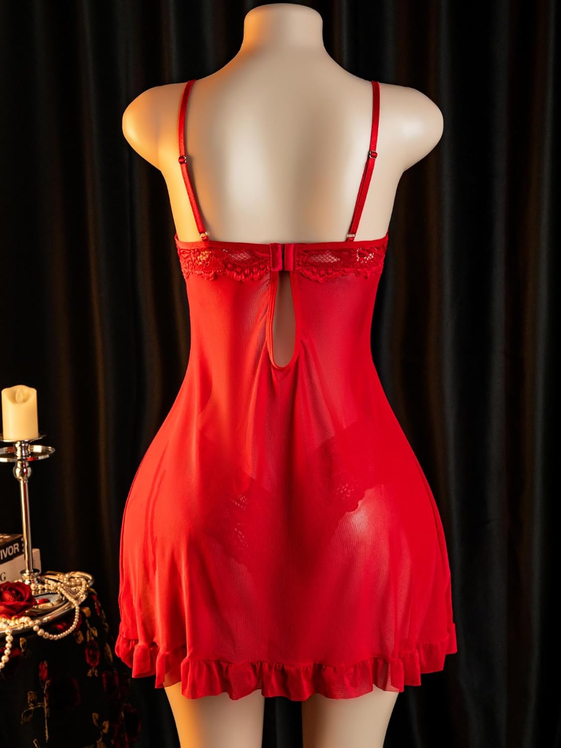 Sexy Night Gowns Babydoll Lingerie Dress For Women Lace Trim Sleep Dress Sheer See-through Lingerie - Image 4