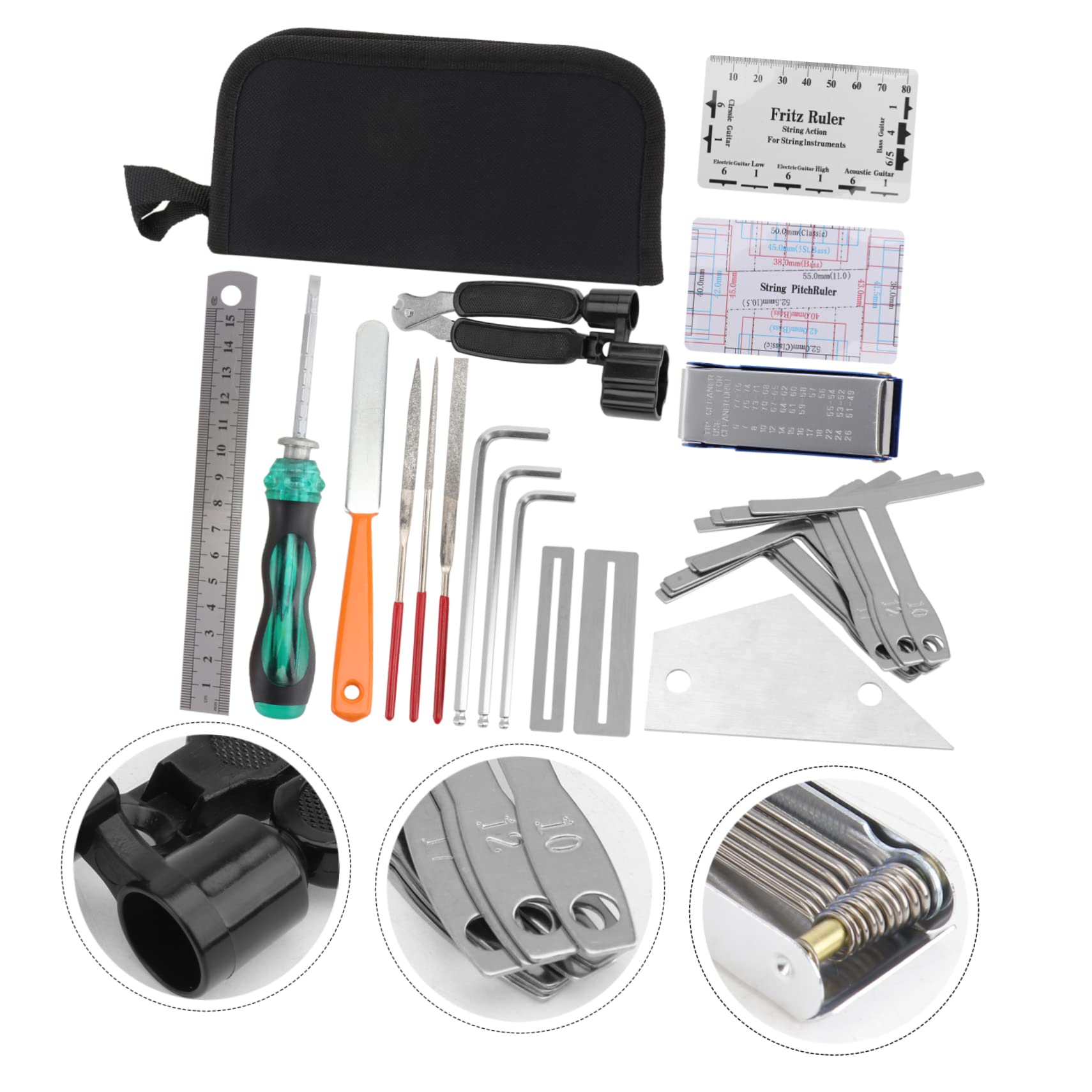 Kit Strumenti Manutenzione Chitarra Nero Ferro Gomma | Uso Professionale, Riparazione e Cura, Pratico Nell'impiego, Accessorio Musicale