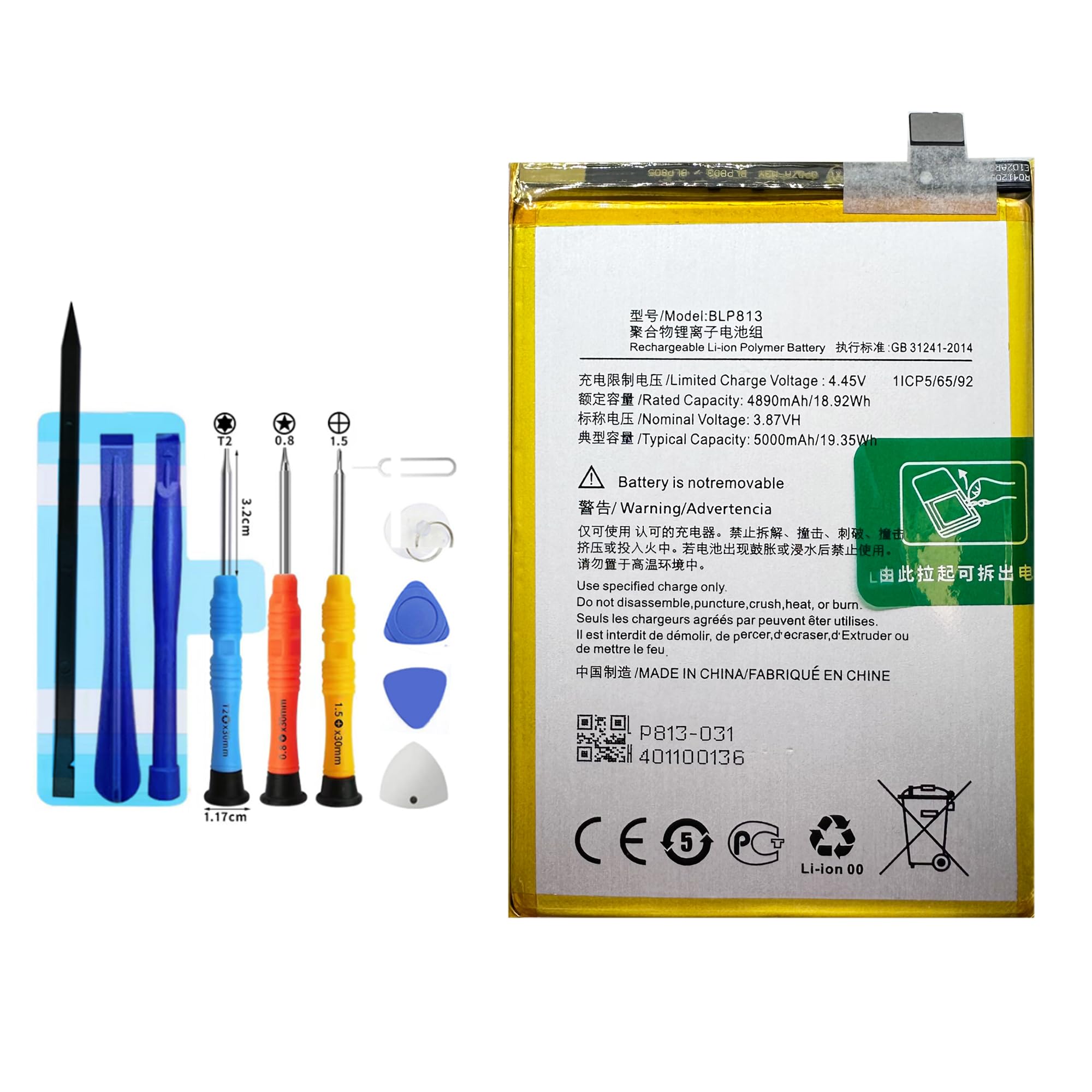 Vvuilsty BLP813 Replacement Battery for OnePlus Nord N100 1+Nord N100 Battery,Rechargeable 0 Cycle Battery Compatible with OnePlus Nord N100 BE2015 BE2013 BE2011 with Repair Tool Kits