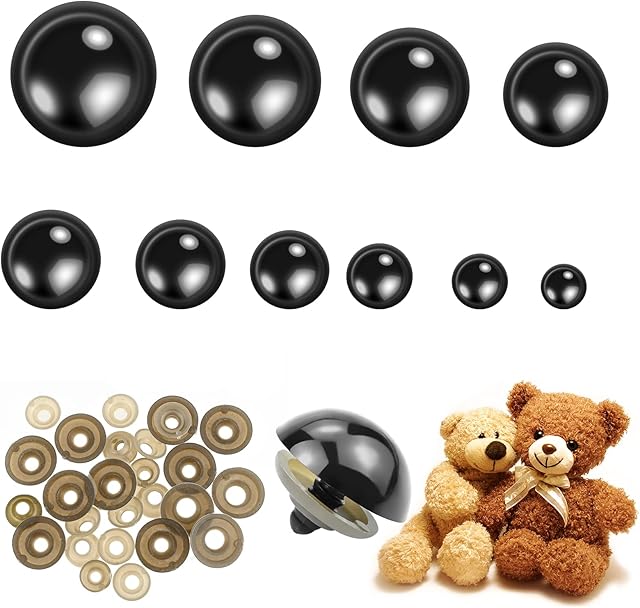 120Pcs 12-30mm Safety Eyes and Washers Set, Crochet Animal Eyes, Large Safety Eyes, Plastic Doll Eyes Black Eyes for Doll/Plush Toy/Teddy Eyes, 10 Sizes(Black)