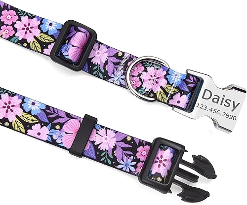 Miniatura 3 de Collares personalizados para perro collar floral personalizado con nombre y número de teléfono tamaños ajustables para perros pequeños medianos y