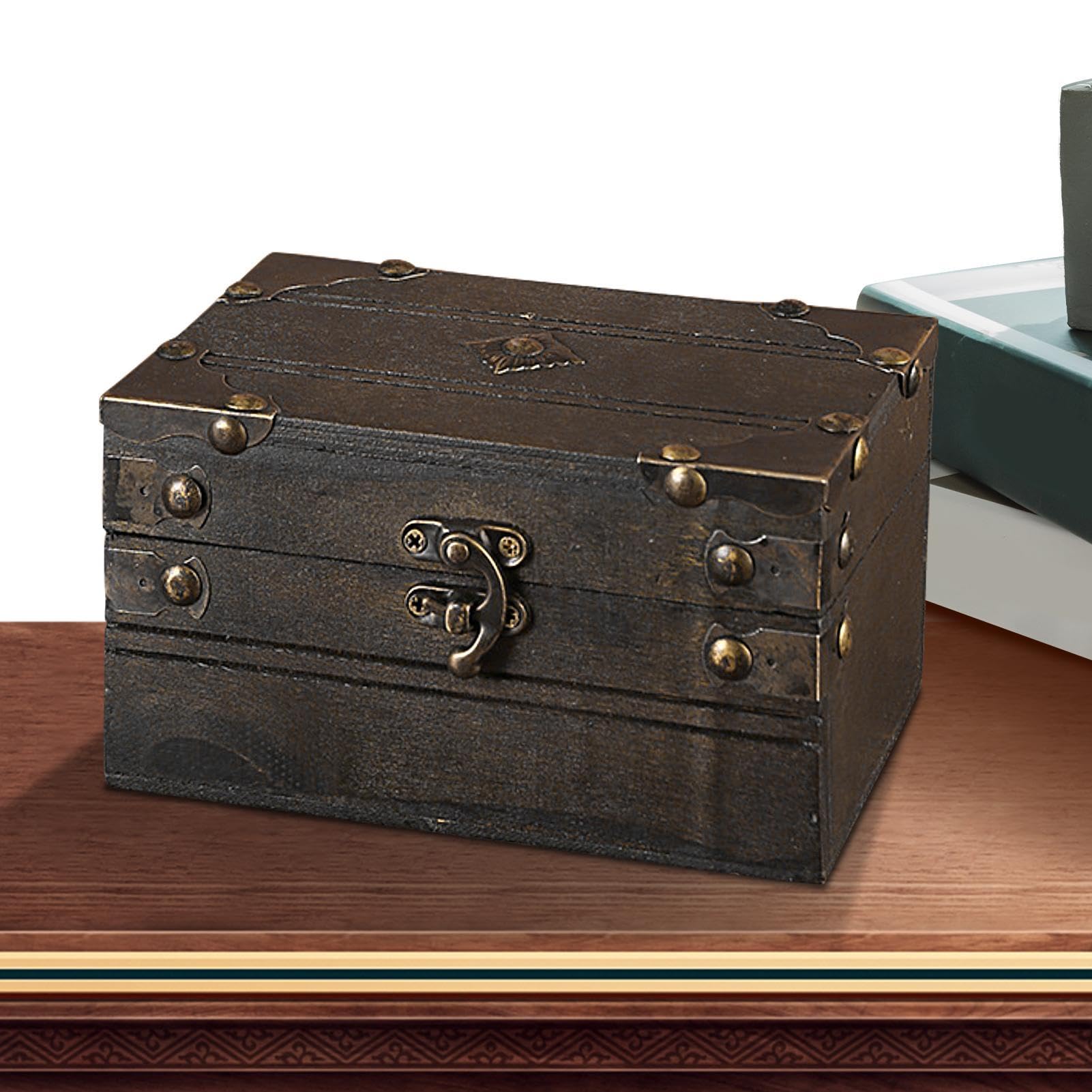 Caja de baúl de madera, Caja de baúl pequeña | Caja de almacenamiento de cofre pirata,Cofre pequeño para guardar joyas, perlas del tesoro, caja de recuerdos, decoración del hogar, caja del tesoro