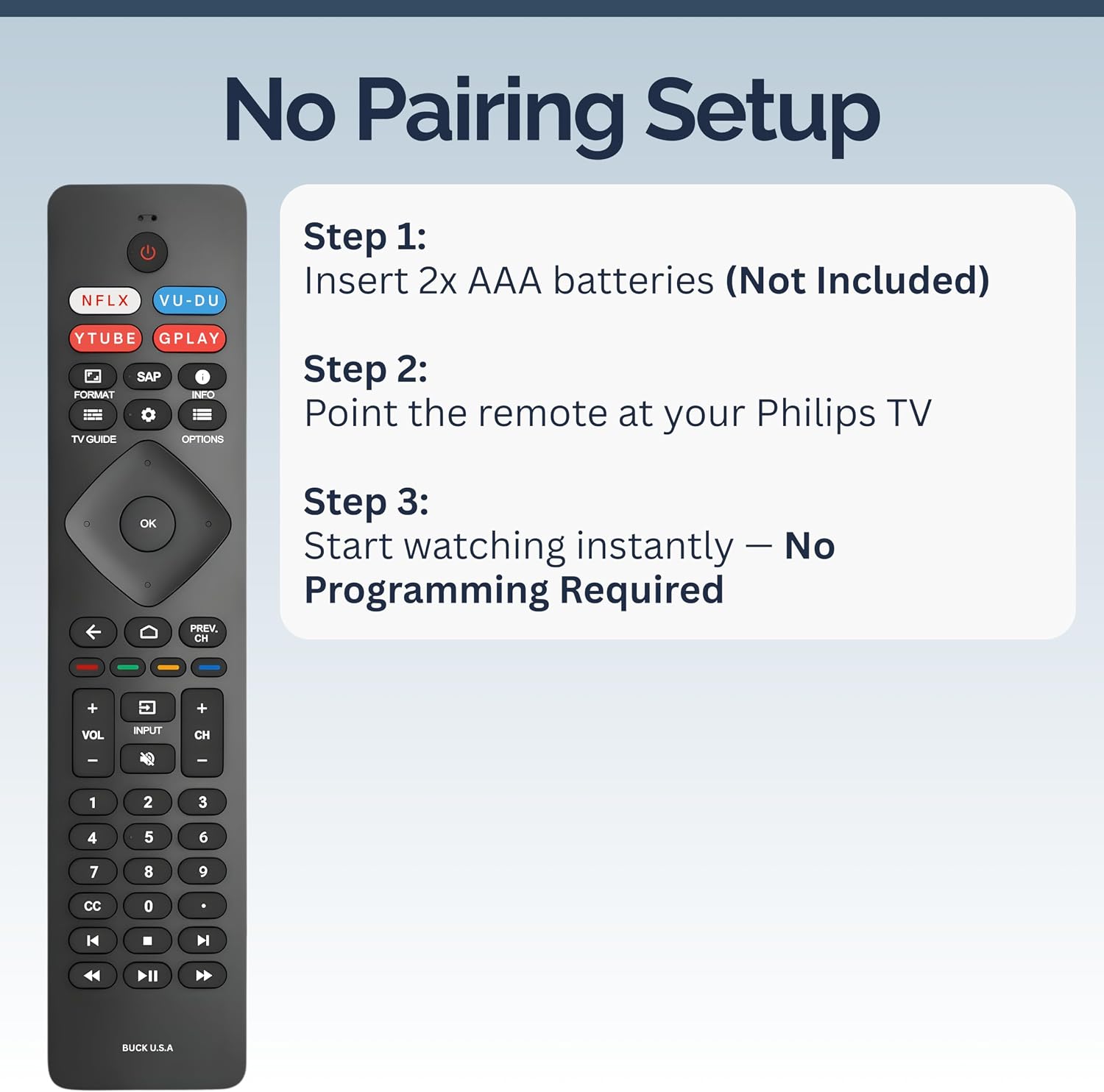 RF402A-V14 Replacement Remote Control for Philips TVs, Easy Setup, Streaming Shortcuts, Compatible with Android and Google Smart TVs, Works with PFL5604, PFL5704, PFL5766 Series, No Voice Function