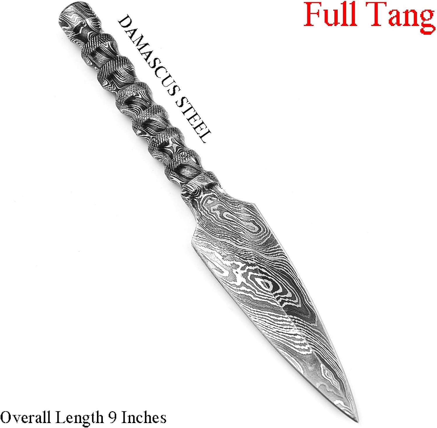 Handmade Damascus Steel Hunting Knife – 9” Full Tang Fixed Blade, Double Edge Survival Knife with Genuine Leather Sheath – Outdoor Camping Gift for Men, Hunters & Collectors
