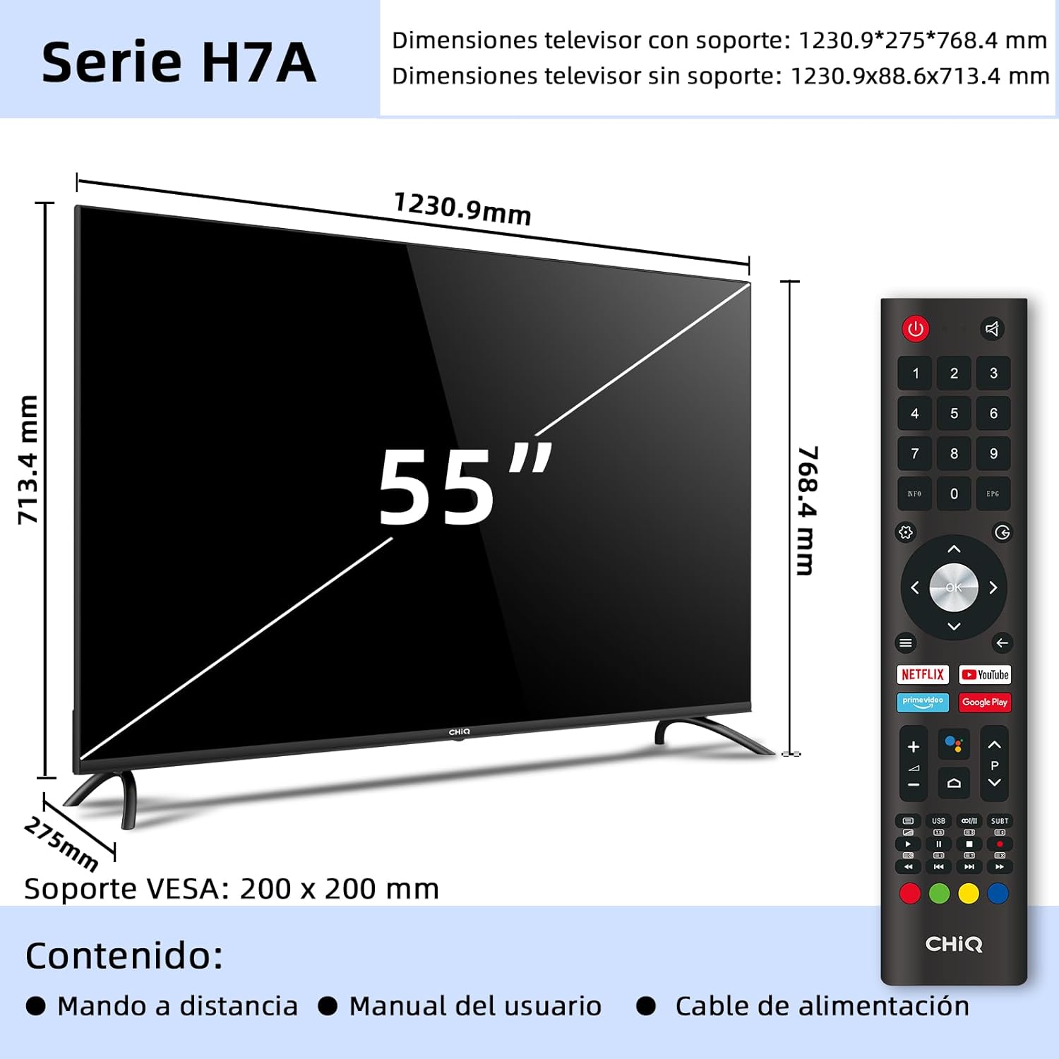 CHiQ U55H7A, Smart TV 55 (139 cm), Android TV, UHD, 4K, WiFi, Bluetooth, Google Assistant, Netflix, Prime Video, 3 HDMI, 2 USB CHiQ U55H7A, Smart TV 55 (139 cm), Android TV, UHD, 4K, WiFi, Bluetooth, Google Assistant, Netflix, Prime Video, 3 HDMI, 2 USB