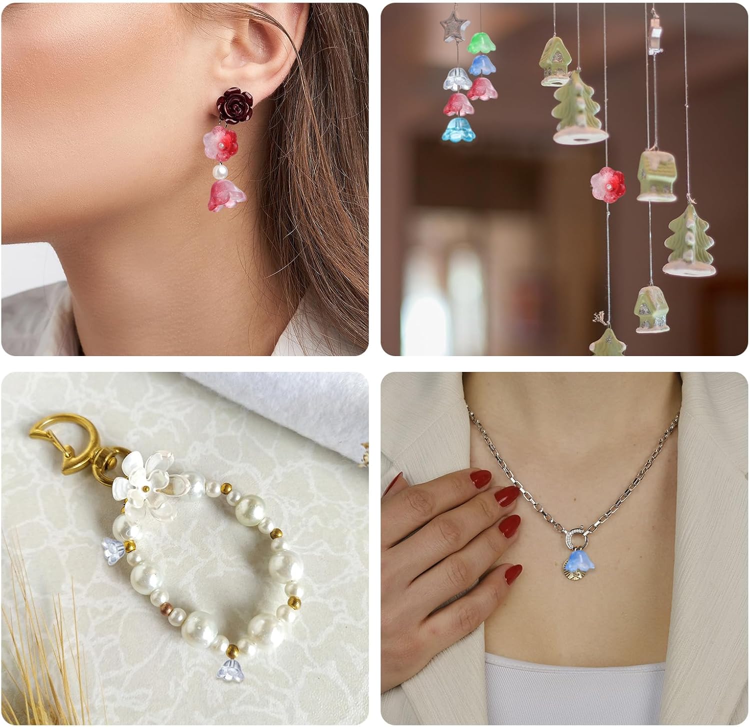 uxcell 100 Pcs Glass Flower Beads for Jewelry Making, Glass Trumpet Flower Spacer Beads Floral Loose Bead Caps Charm for DIY Necklace Earrings Bracelets Crafts Supplies, Red - Image 5