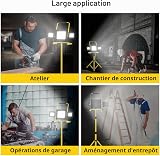 Viugreum Projecteur Led Chantier 100w avec Trépied et Prise Luminaire Exterieur à Trois Têtes Avec 3M Câble IP65 Étanchéité Blanc Froid 6500K Portable Lampe Chantier pour Atelier Garage Construction - 7
