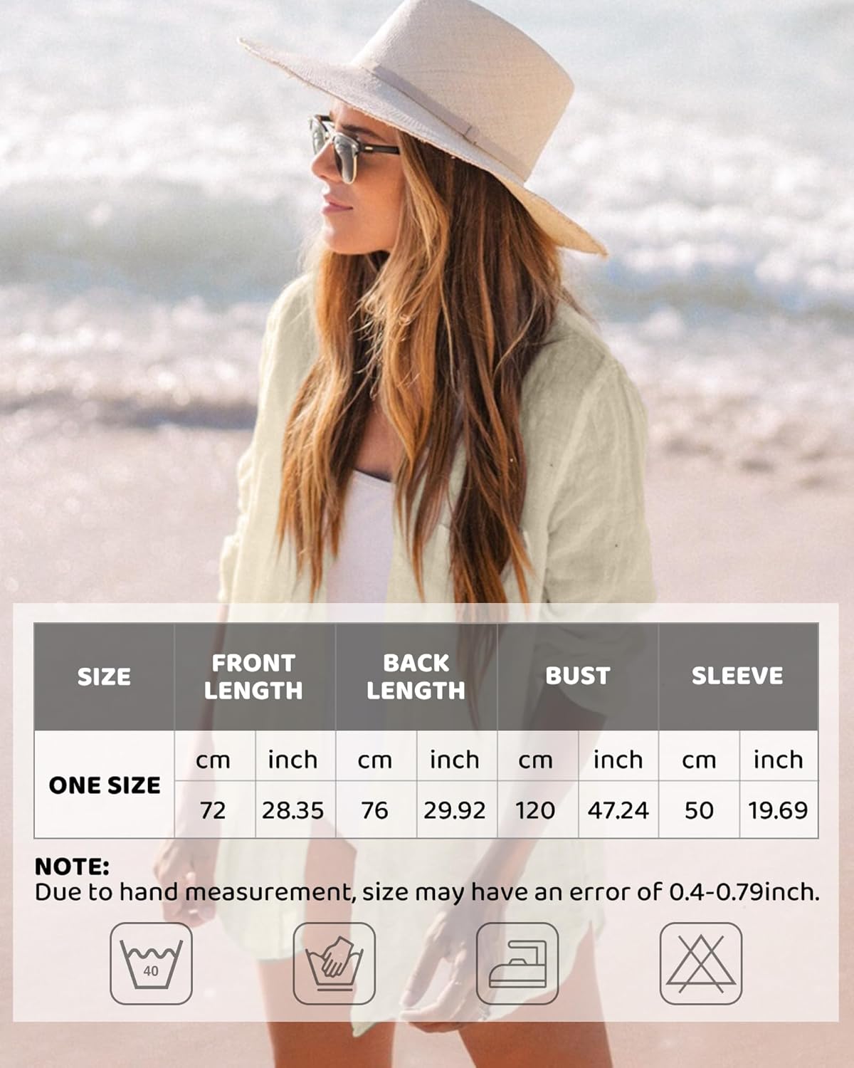 CoCozy Bathing Suit Cover Ups for Women, Long Sleeve Swimwear Button Down Shirt Dress Swimsuit Bikini Beach Cover Up - Image 5