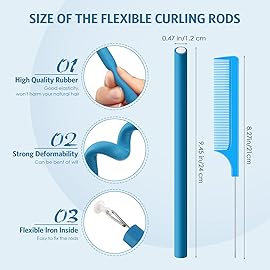WILLBOND 60 Pieces Flexible Curling Rods Hair Curlers Rollers Twist Flexi No Heat Rods Rollers for Long Short Hair Women(0.5 x 9.5 Inch,Blue)