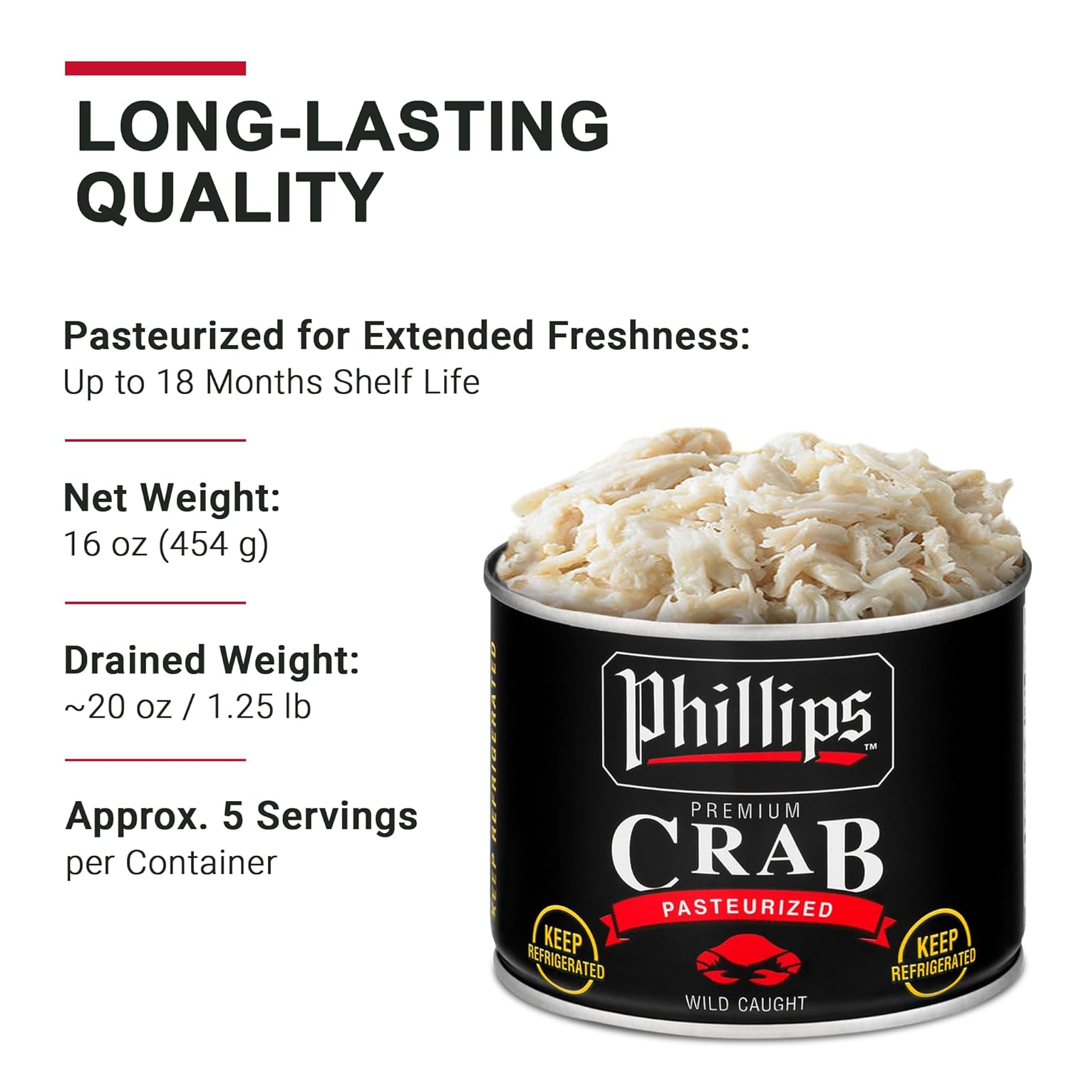 Phillips Special Crab Meat 16oz Cans, 4 Pack – Pasteurized Wild Caught Crabmeat, Blue Swimmer, Fully Cooked Canned Meat for Crab Cake, Salads & Seafood Dishes