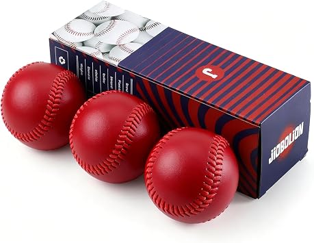 Official Size & Weight Baseball for Training - Synthetic Leather Cover with Cork Rubber Core | Red, Yellow