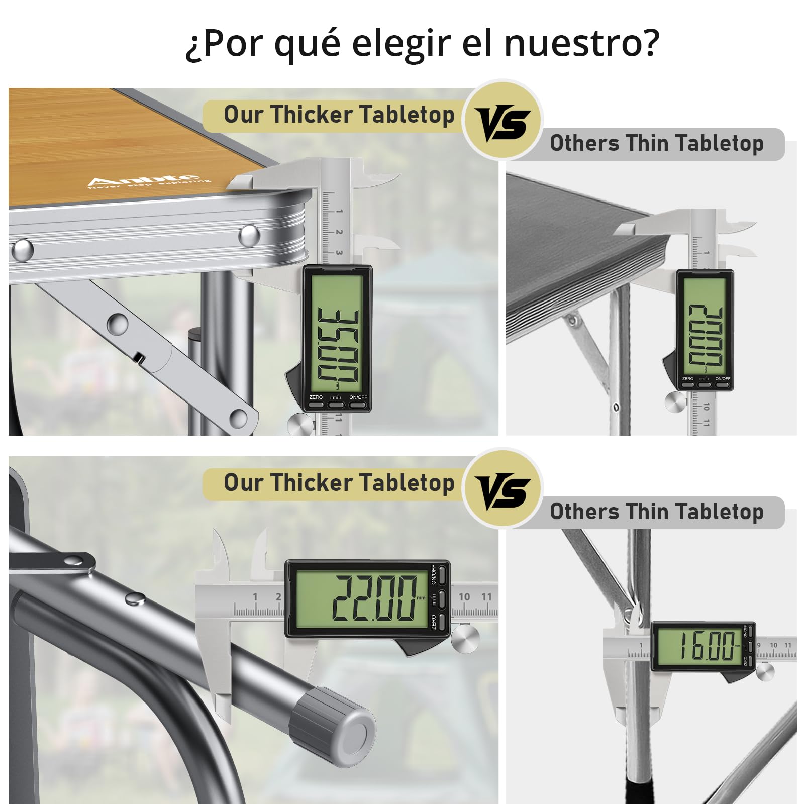 Anbte Mesa Plegable Camping 116 x 40 x 26.2cm con Aluminio Impermeable Mesa Playa Portátil,Grosor del Bisel es de 3,5 cm,Soporta 30 kg para Camping Playa Fiesta Picnic Suelo Color Raya de Bambú