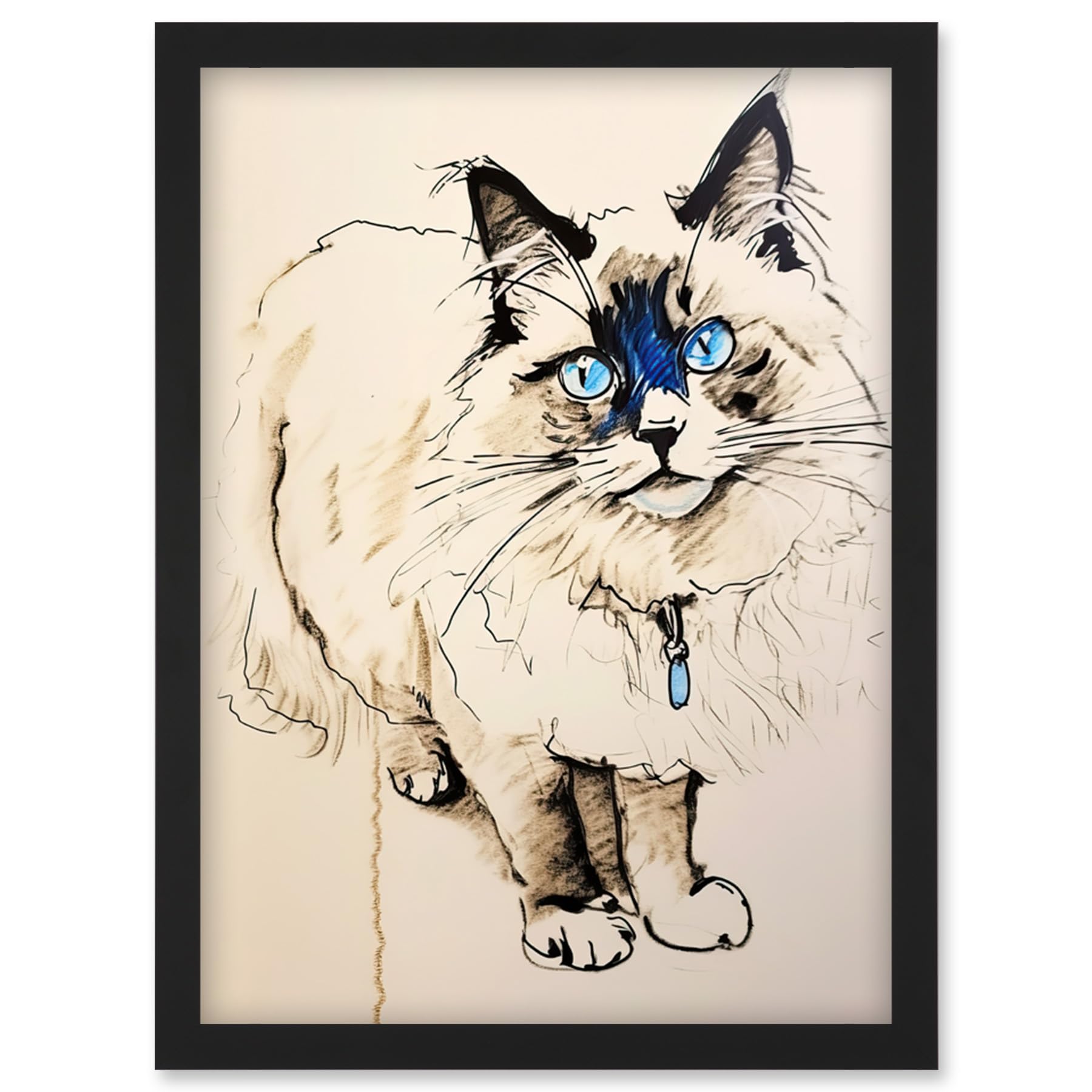 Artery8 Blue Point Ragdoll Cat Sketch Drawing Portrait Artwork Framed Wall Art Print A4