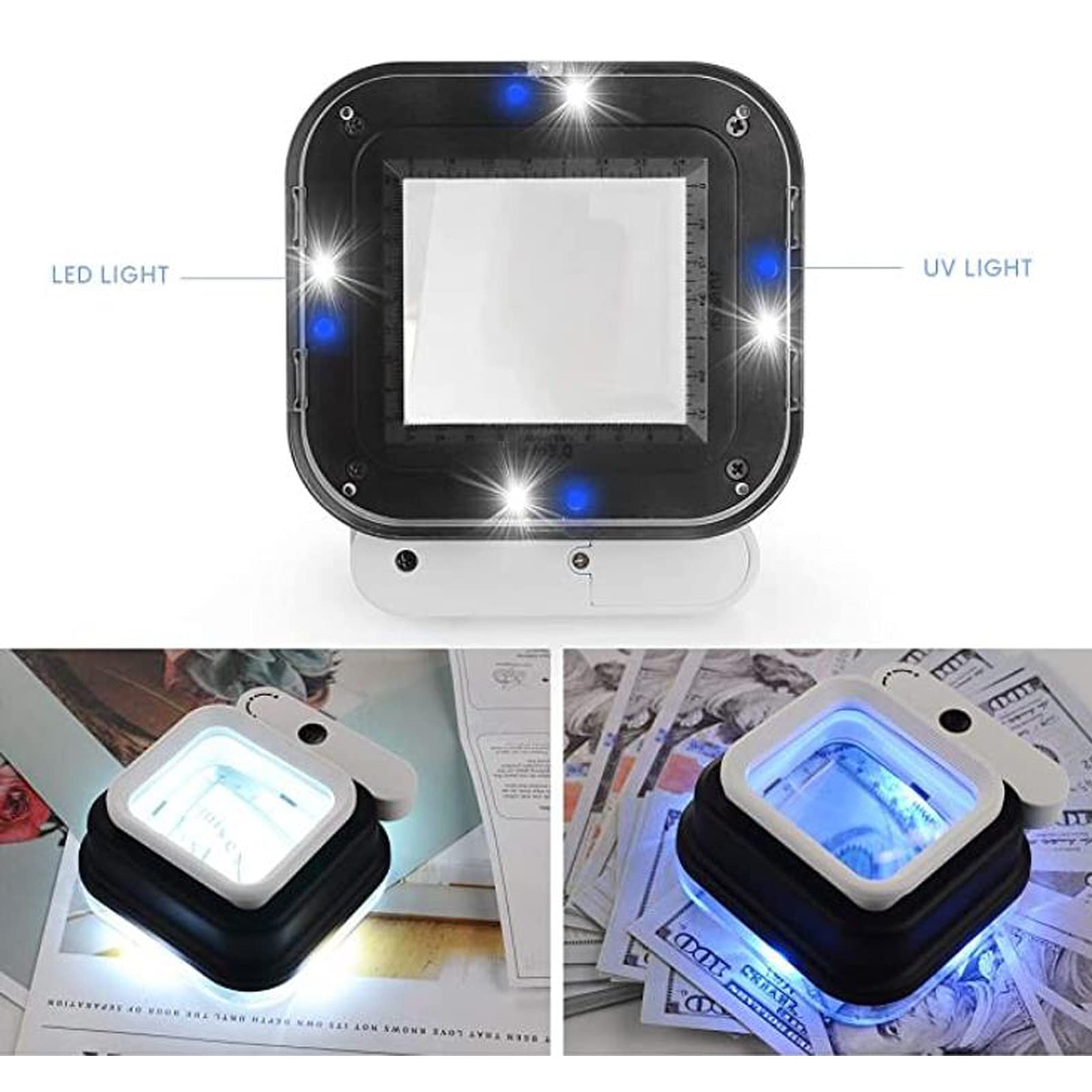 DANOPLUS Loupe grossissante x 10 LED et lumière UV avec échelle en verre pour réparation de bijoux, pièces de monnaie, timbres et montres