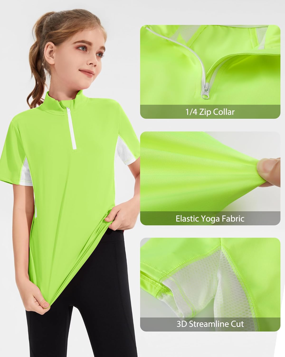 Girls Short Sleeve Quick Dry Shirt Horse Riding Quarter Zip Equestrian T-Shirt for Girls Kids Activewear 5-14Y