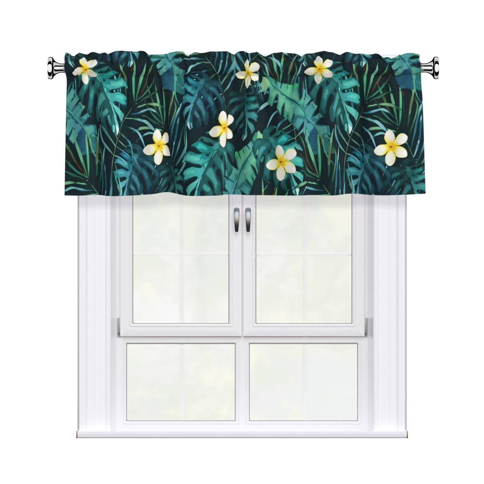 HJFCZH WHJSSF Hawaiian Prints 54x18in Curtain Valance - Peach Skin Polyester Kitchen Cover with Light Filtering Floral & 3" Rod Pocket