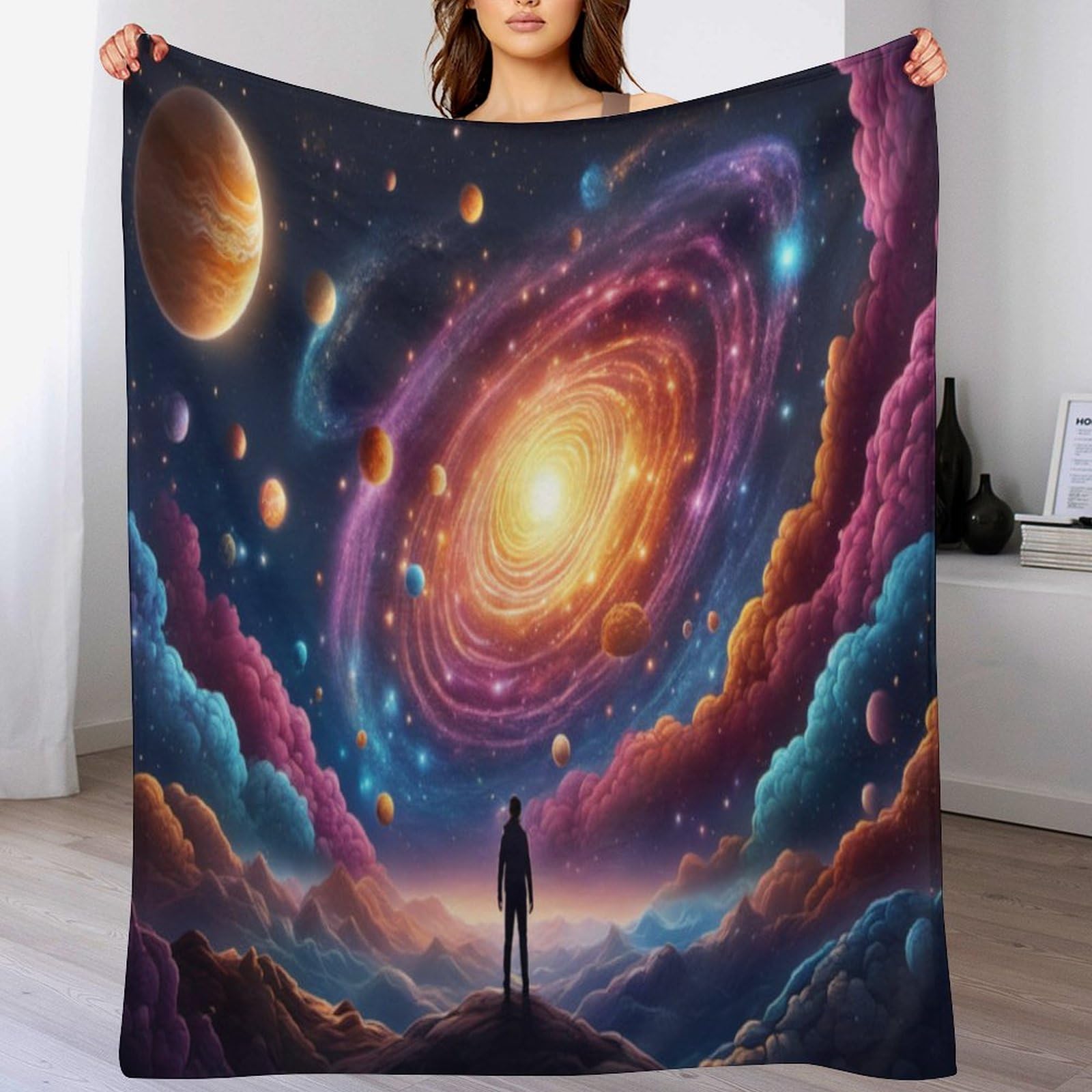 Couverture de canapé motif ciel étoilé en flanelle 3D pour lit enfant et adulte