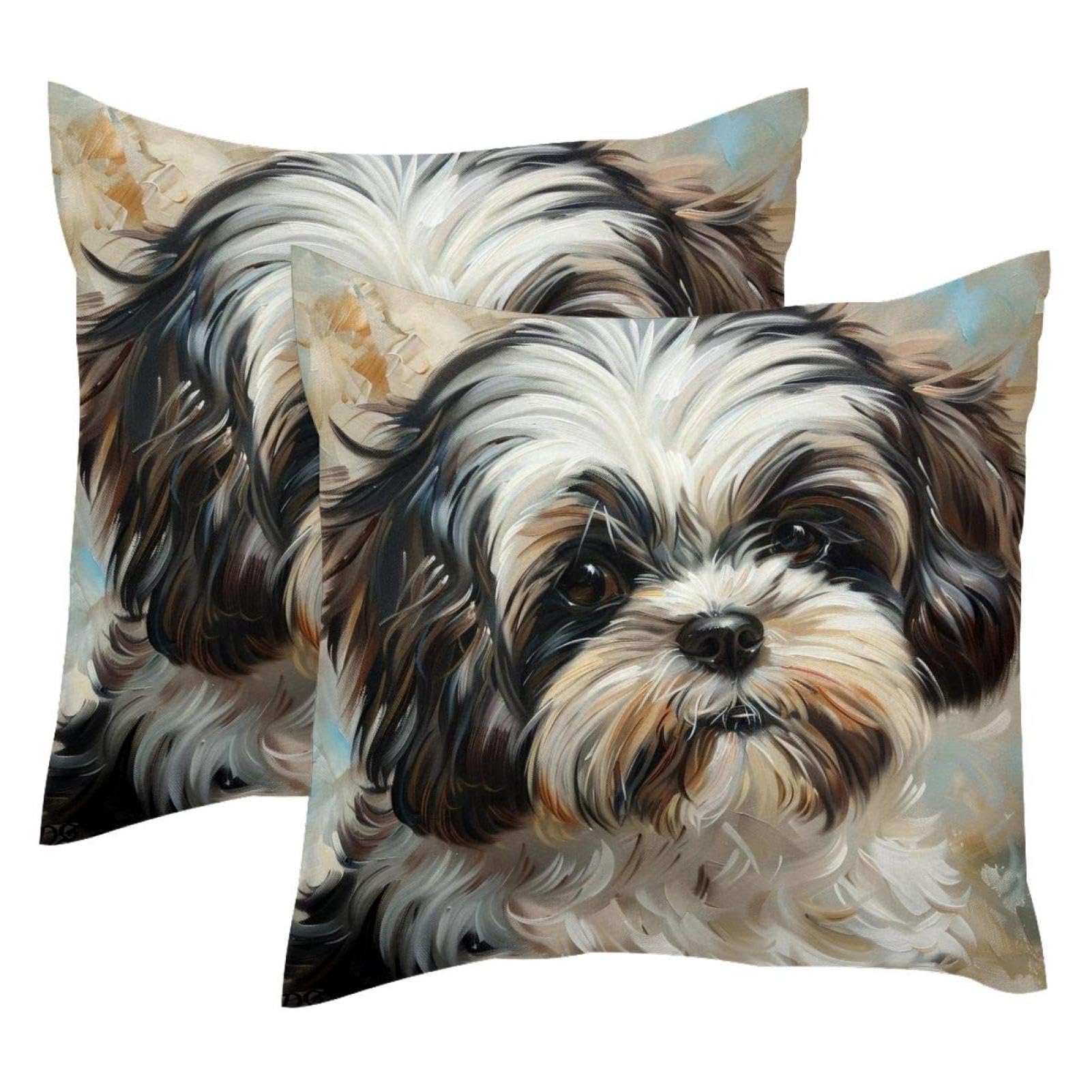 Housse de coussin Shih Tzu double face en velours 50x50 cm pour décoration canapé