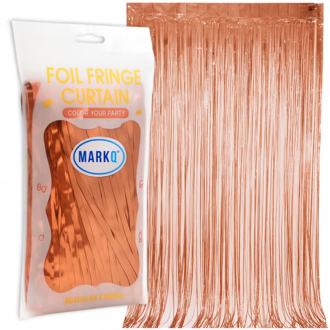 MARKQ Rose Gold Foil Fringe Curtain | 1 x 2-meter Metallic Tinsel Streamers Party Backdrop for Halloween, Baby Shower, Wedding, Eid, Graduation, Birthday Party Decorations [Pack of 1]