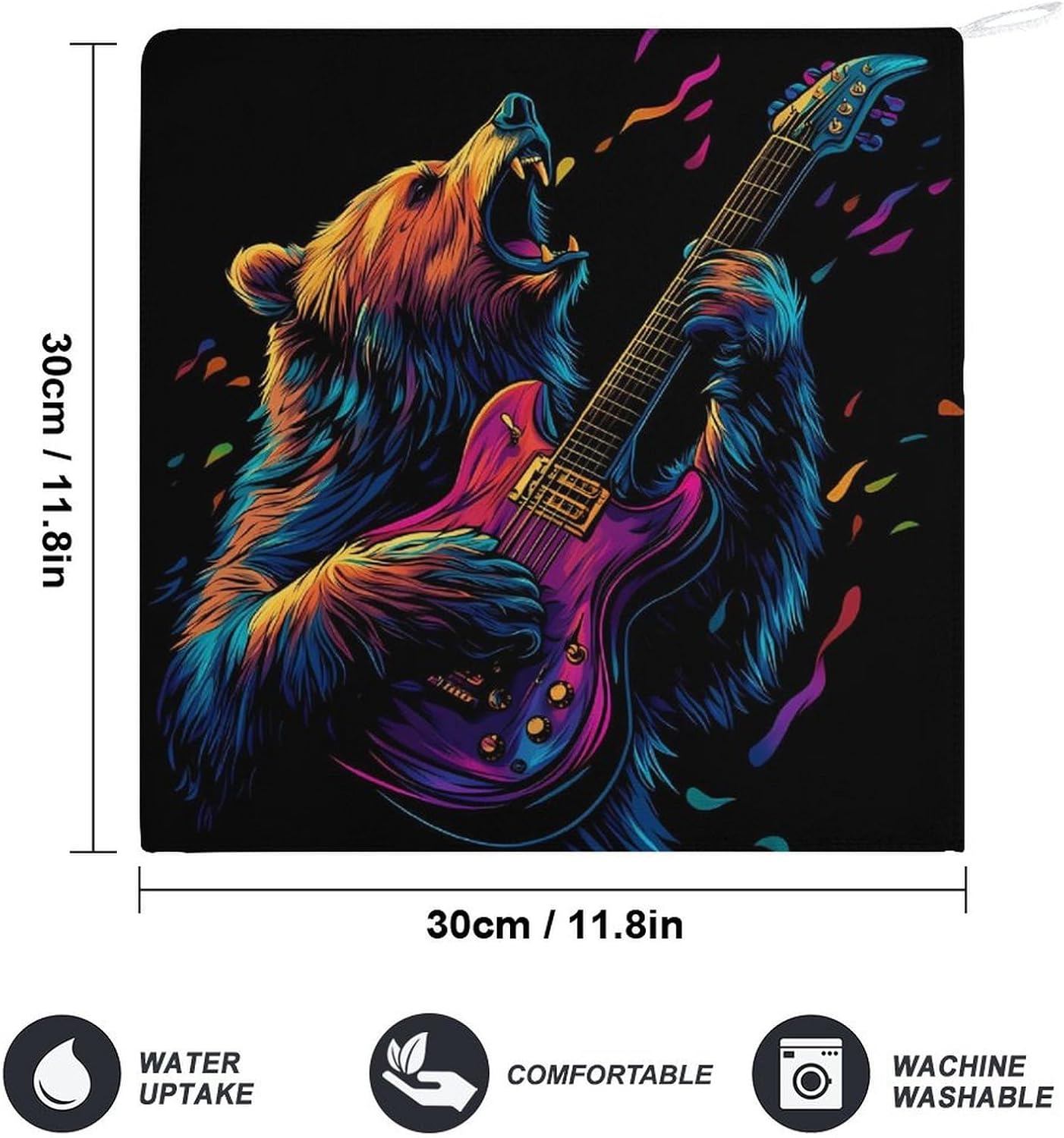 Wild Bear Playing Guitar Towel Hand Towels Decorative Towel for Bathroom Kitchen Shower Gym 4PCS