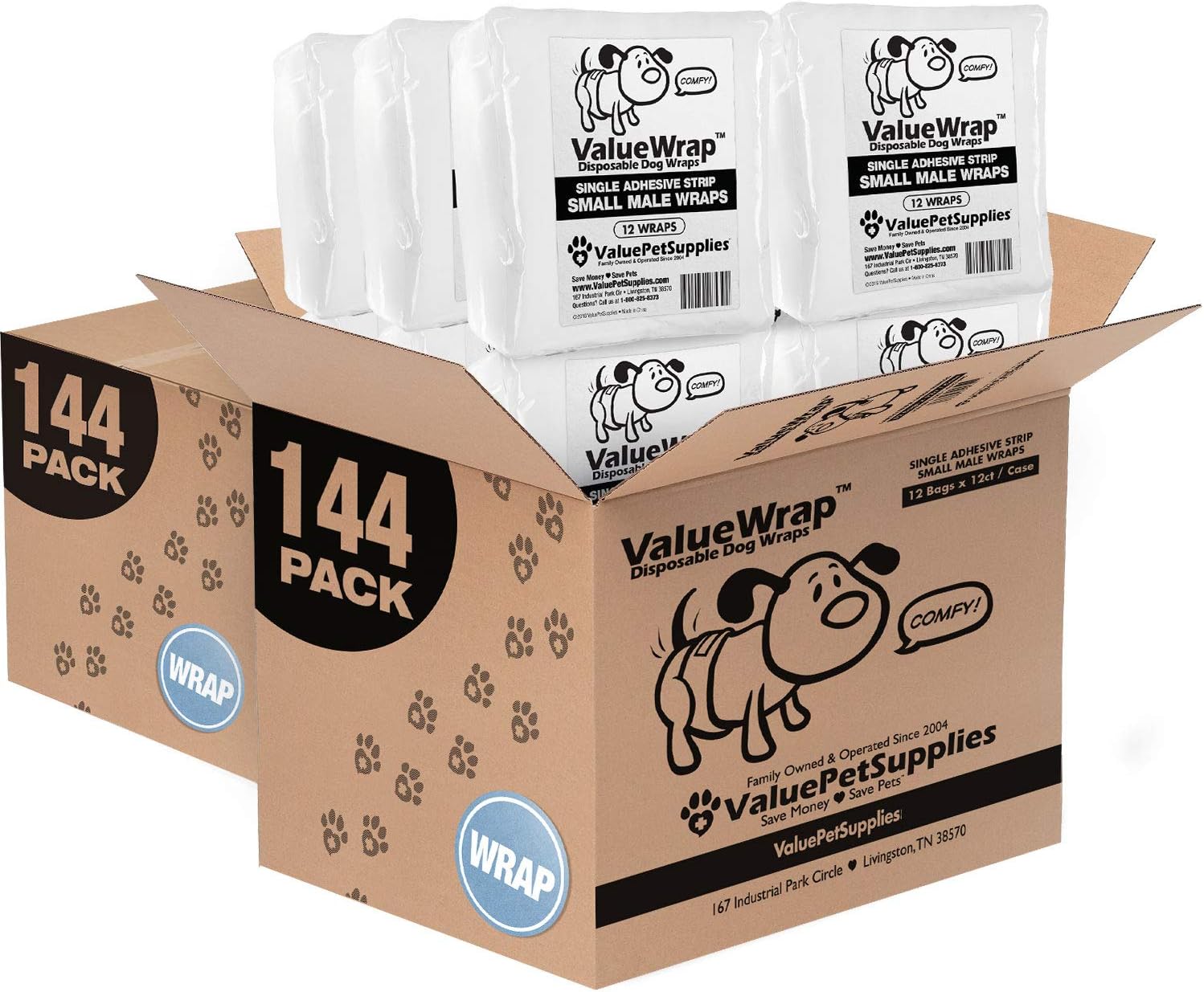 New- ValueWrap Male Wraps, Disposable Dog Diapers, 1-Tab Small, Lavender, 288 Count Bulk Pack - Snag-Free Fastener, Leak Protection, Wetness Indicator
