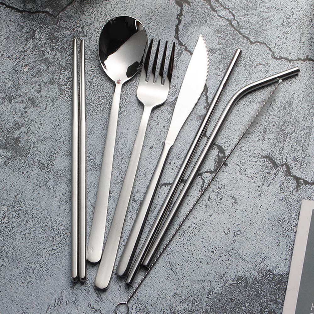 Zoyiancy 2 Set di Posate Riutilizzabili con Custodia, Set da Viaggio