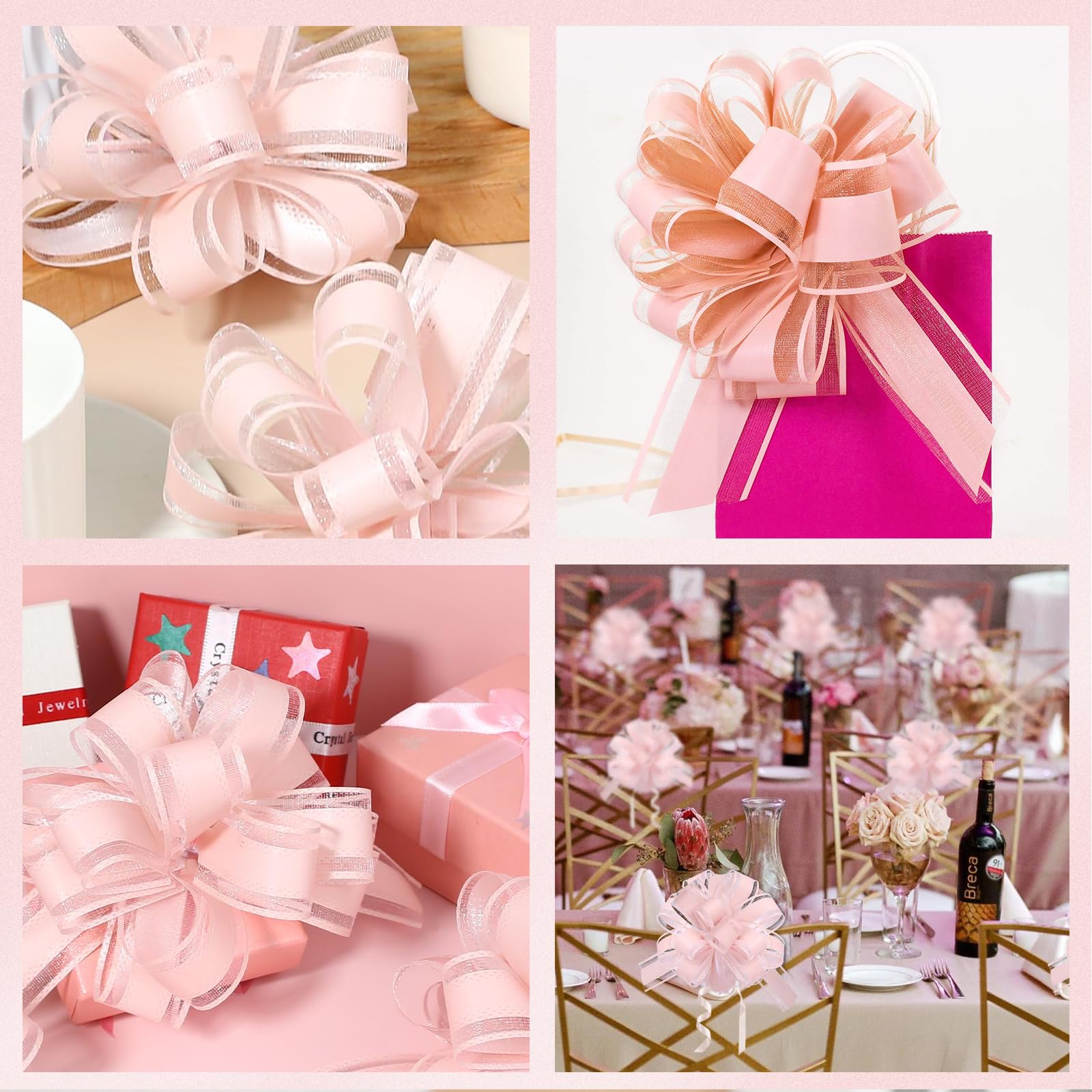 Lilbitty 5 pièces grand nœud cadeau en forme de tire-bouchon, Rose, L
