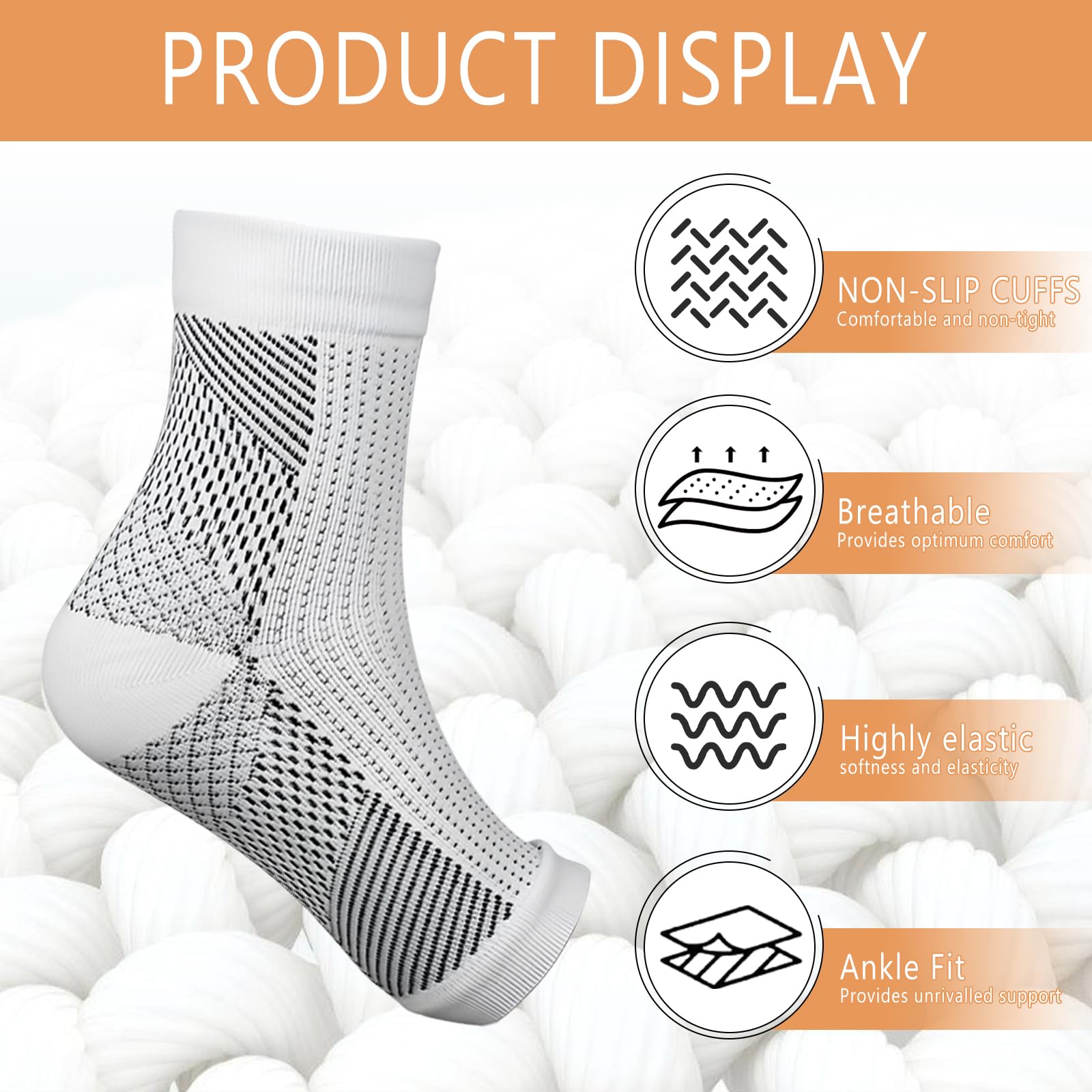 CIYIN Calcetines de Compresion, 4 Calcetines de Compresión Ortopédicos, Calcetines Compresion para Hombre Y Mujer, Soporte Tobillo Elástico, para Fascitis Plantar