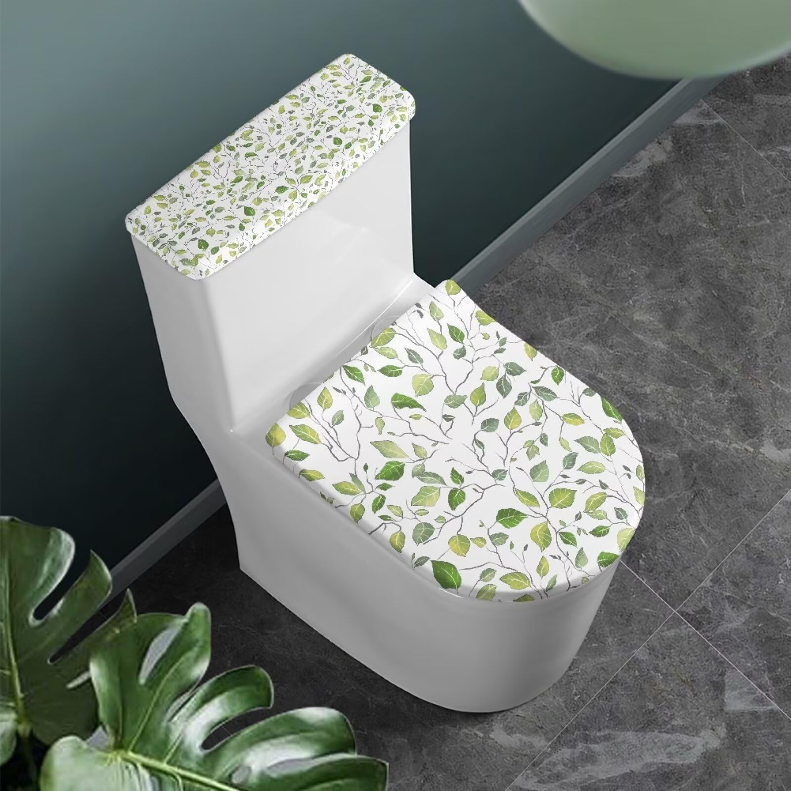 Wiryuouvt Cute Leaves Toilet Tank Cover Toilet Lid Covers Toilet Lid Cover Set Two-Piece Toilet Lid Cover Set 2 Toilet Cover Seat Toilet Bowl Cover Seat Two-Piece Suit Toilet Seat Cover