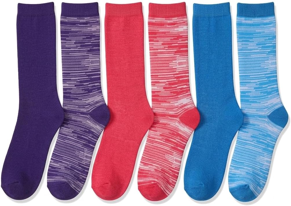 Tipi Toe Women's 6-Pack Funky Crew Socks | Colorful Fun Patterned Novelty Dress Socks, Sizes 9-13