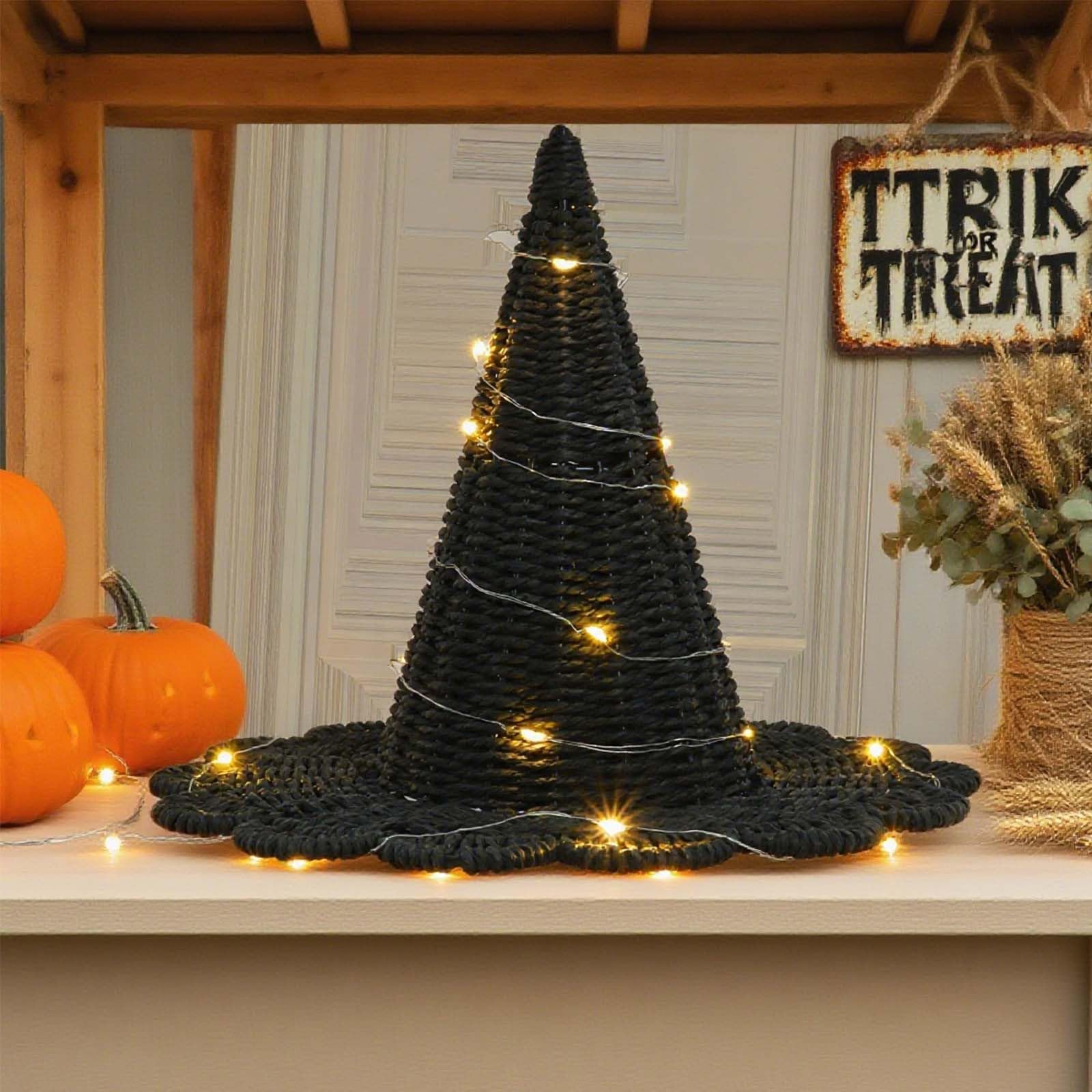 Cappello da strega di Halloween fatto a mano, ornamento decorativo da tavolo lavorato a maglia nera per feste in casa, carino Halloween