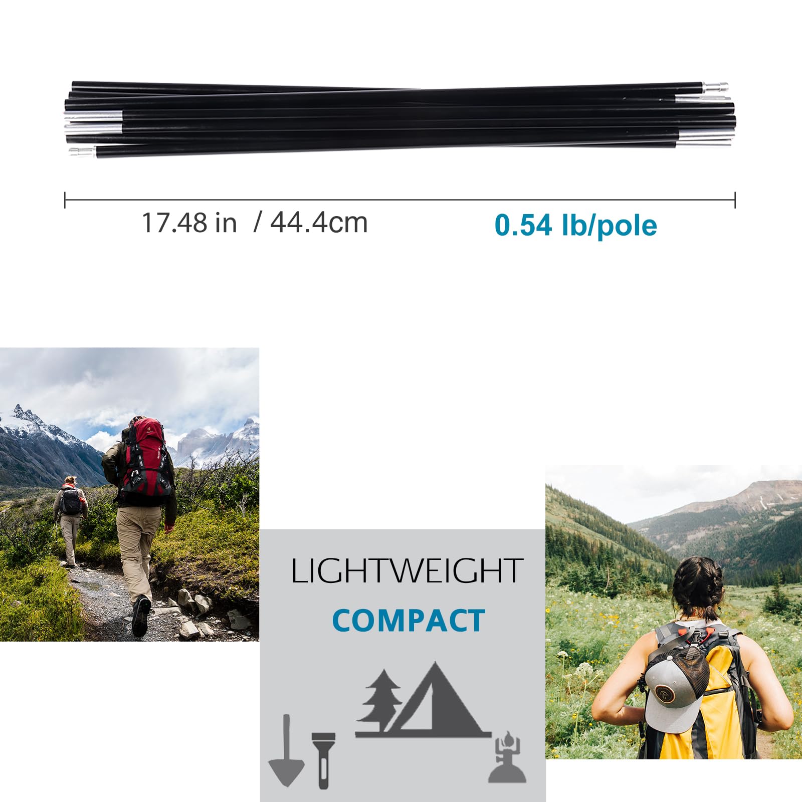 Aluminium-Zeltstangen-Ersatz, Schwarze vormontierte Zeltstange, 7001 T6 beheizte Campingzeltstange