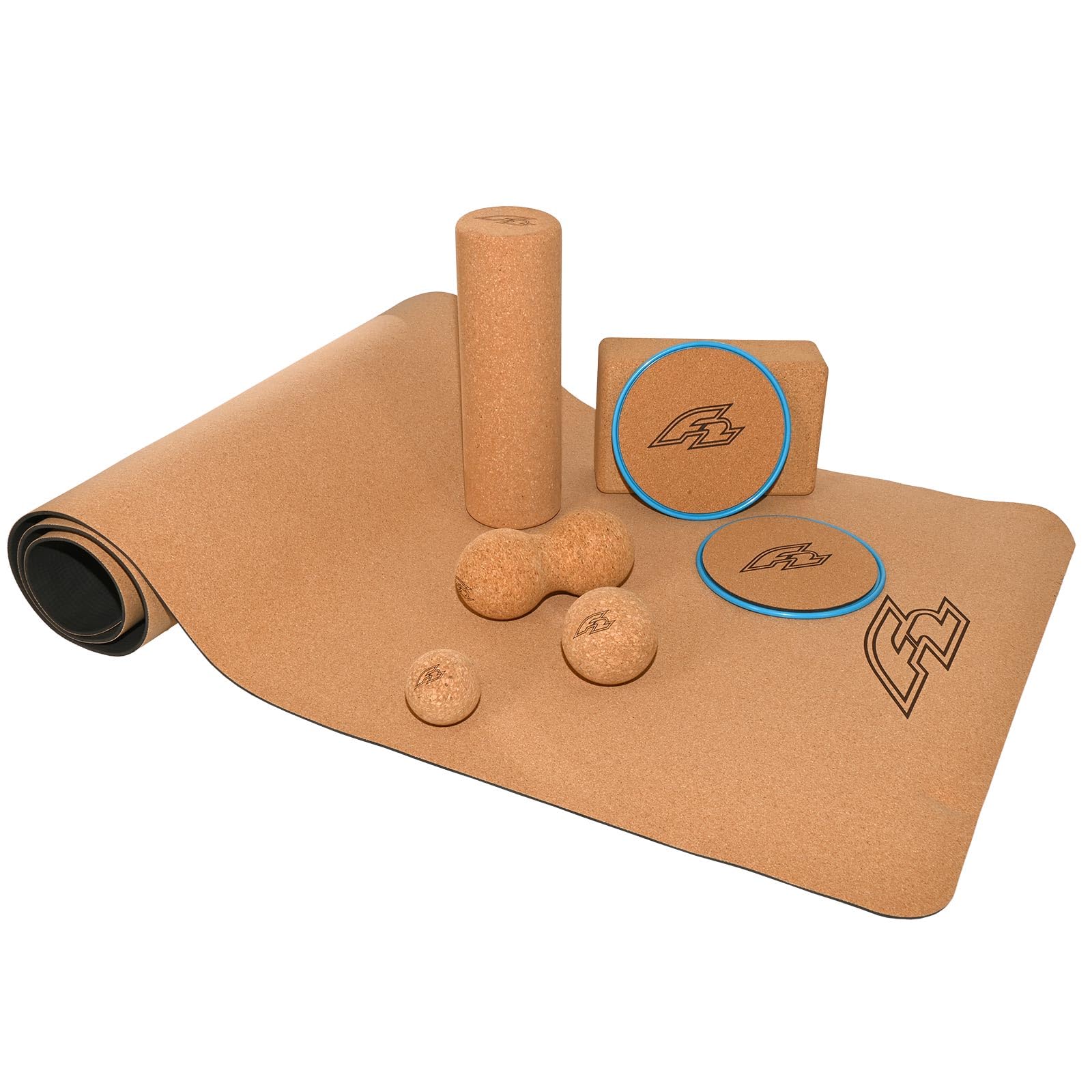 F2 Ultimative Yoga Set 8-teilig viel Zubehör wie Yoga Matte, Korkbälle UVM.