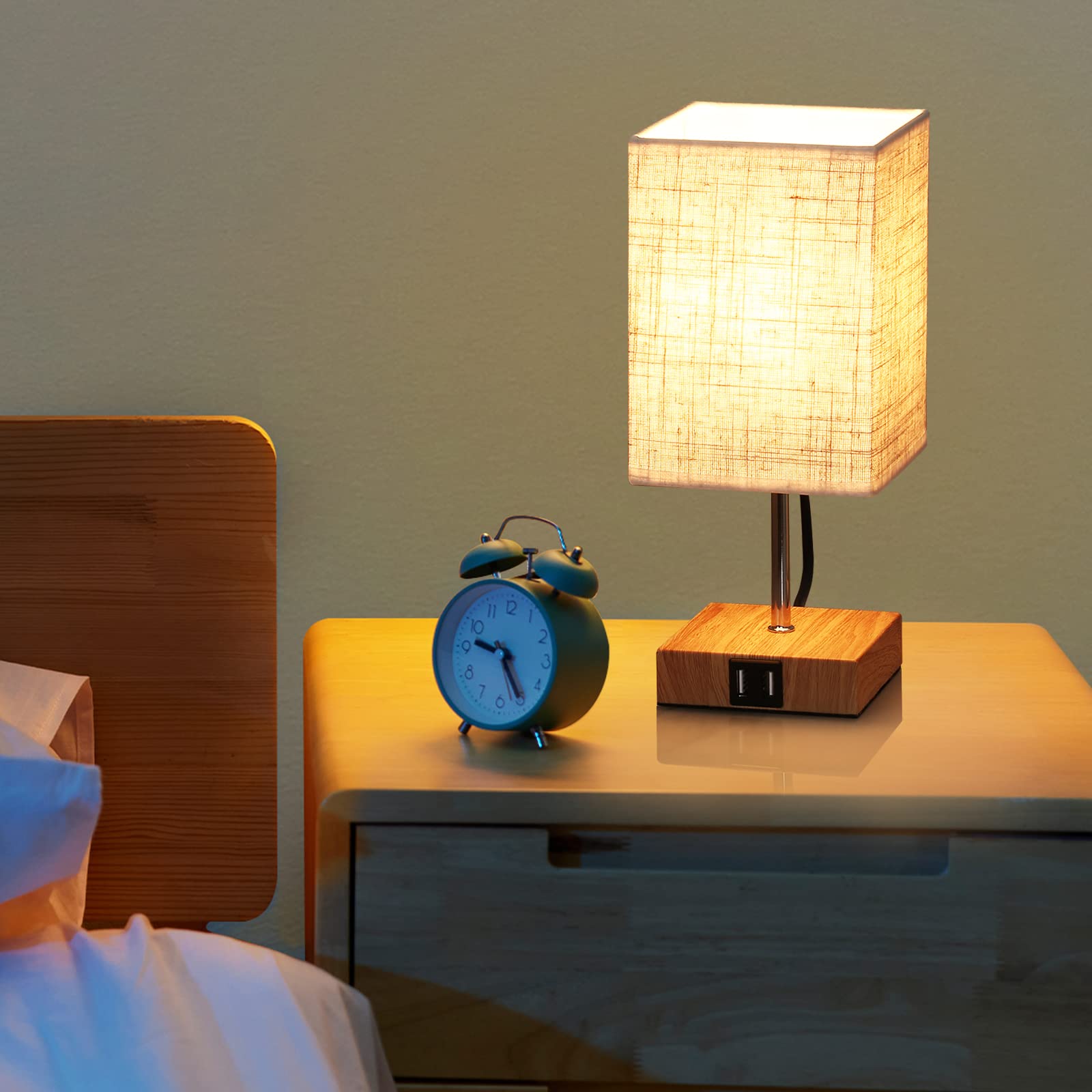 Lightess 2 Pezzi Abat Jour Comodino Touch Regorabile Lampada da Comodino Dimmable con Paralume in Tessuto con Lampadine Lampade da Comodino 2 Porte USB, per Camera da Letto Soggiorno | Lampada da Comodino Touch Dimmabile, 2 Porte USB, Paralume in Tessuto,