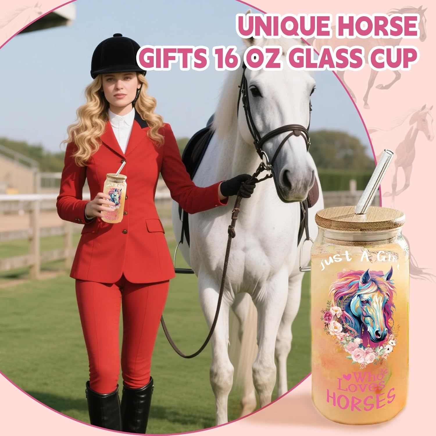 Horse Gifts for Women Horses Stuff Cool Gifts for Horse Lovers Accessories Include Glass Cup Tote Bag Makeup Bag Socks Hair Ties Stickers Card for Birthday Christmas (Classic) - Image 4