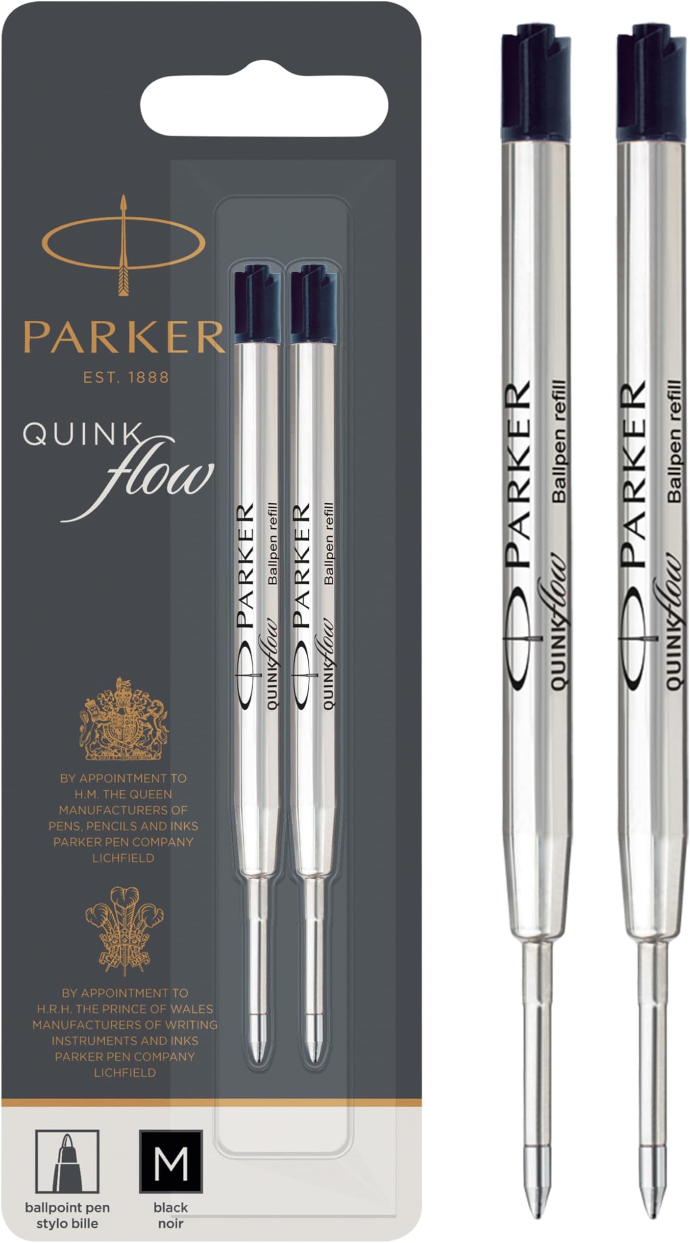 Parker Ballpoint Pen Refills | Medium Point | Black QUINKflow Ink | 2 Count