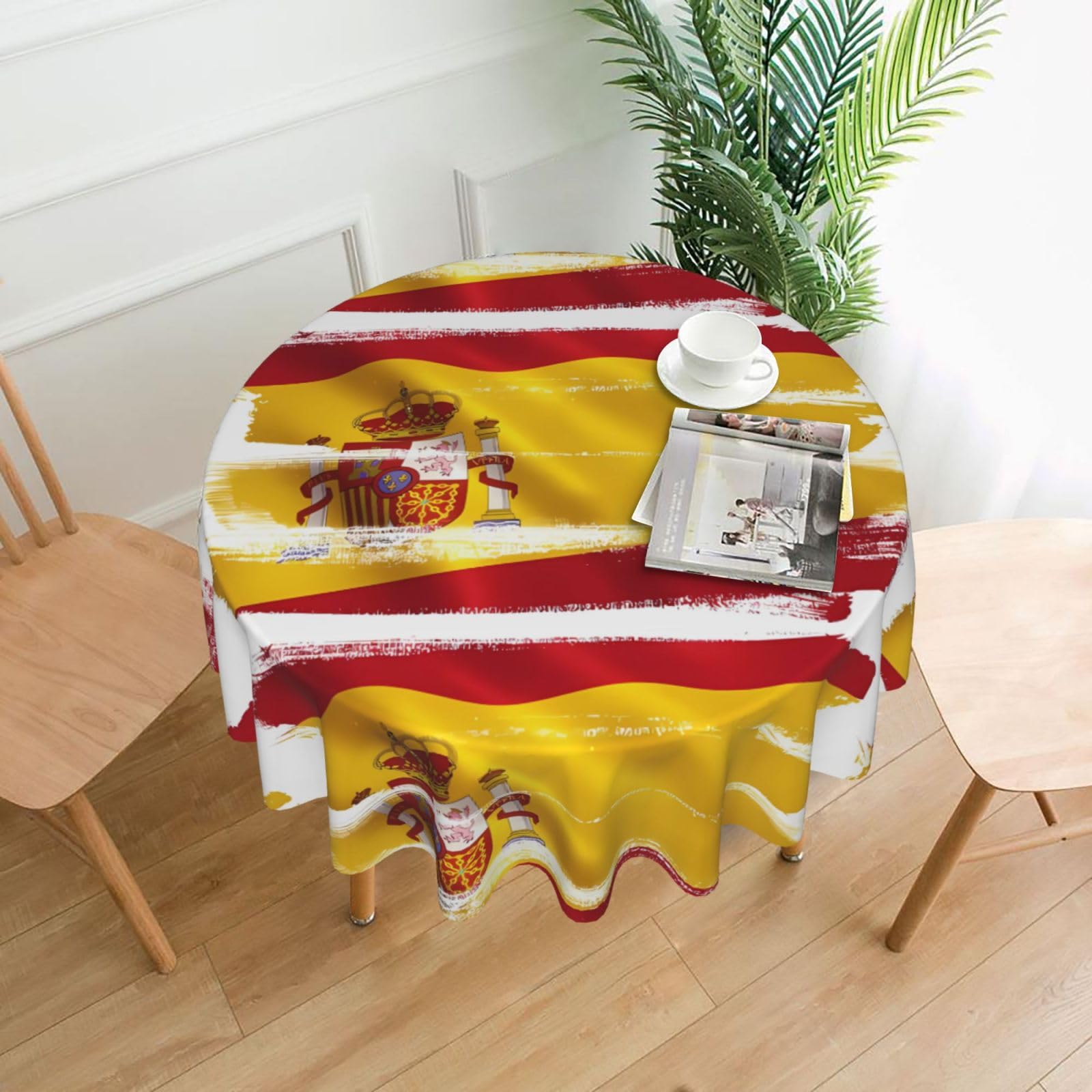 HJFCZH Spain Flag Prints Round Decorative Tablecloth 60in - High-Grade Polyester Throw for Dinners, Weddings & Everyday Use