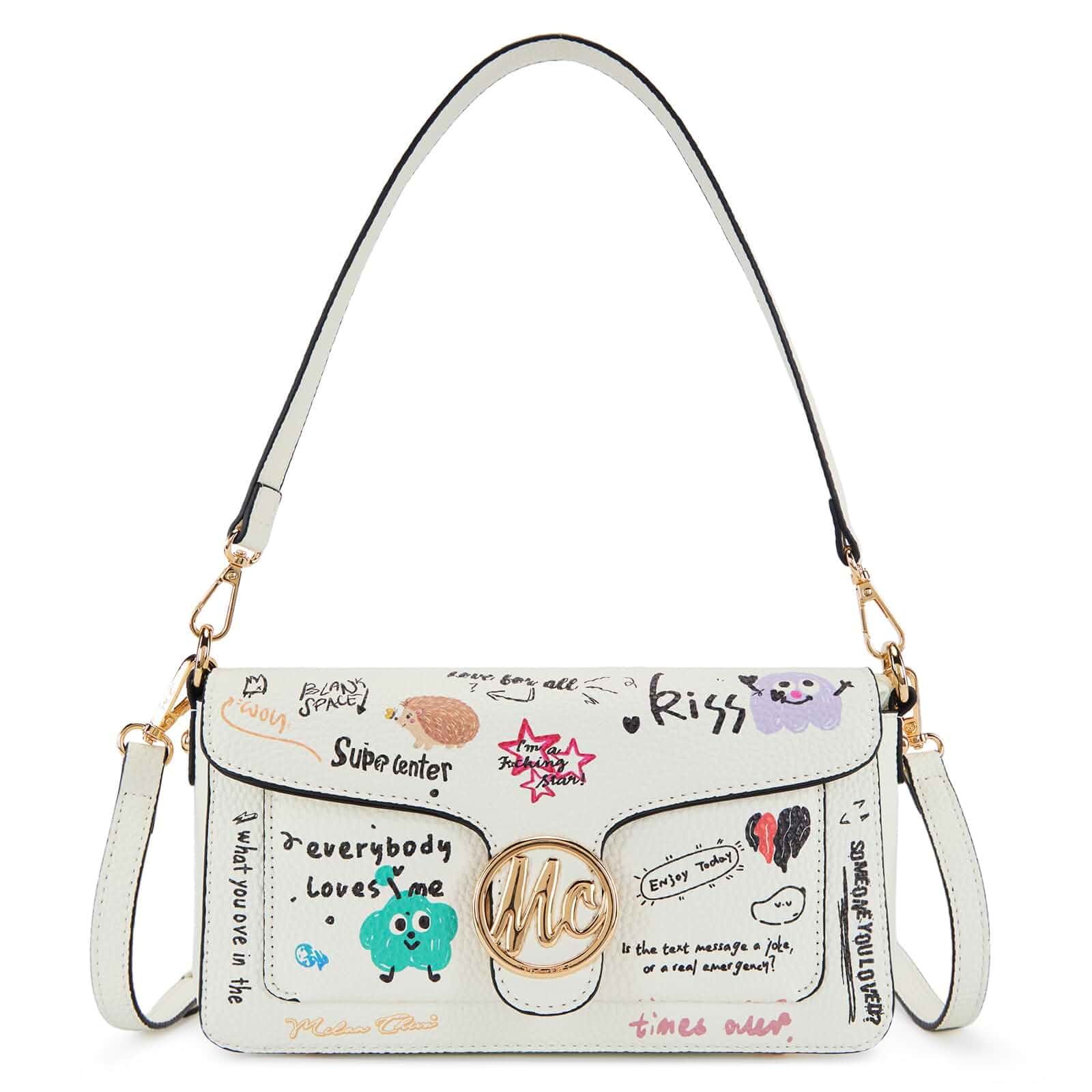 Milan Chiva Crossbody Bag for Women, Small Shoulder Purse, Y2K Graffiti Handbag with Detachable Strap