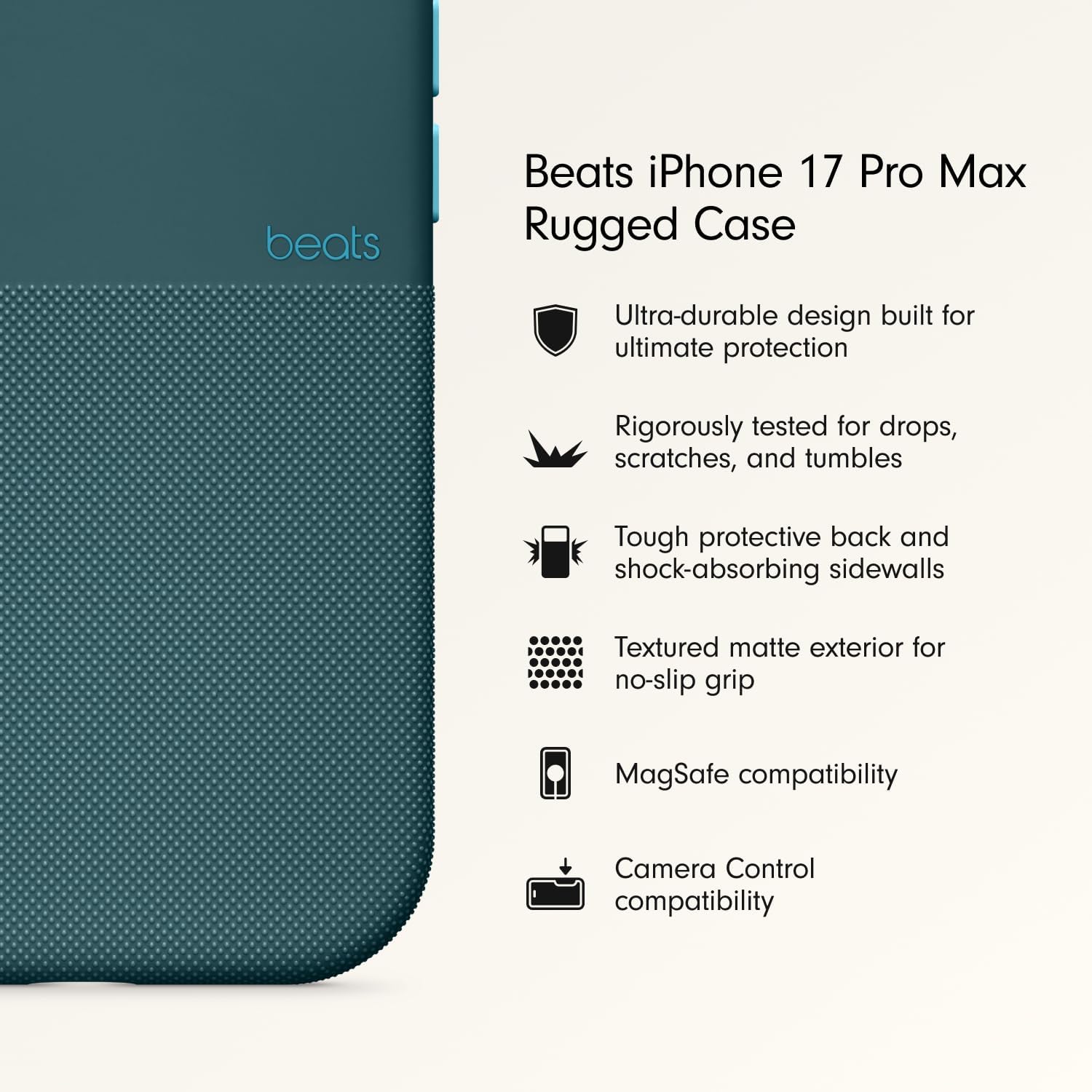 Beats Capa Reforçada para iPhone 17 Pro Max com MagSafe e Controle da Câmera, Testada Contra Arranhões e Quedas, Textura Fosca com Revestimento em Microfibra - Azul-montanha