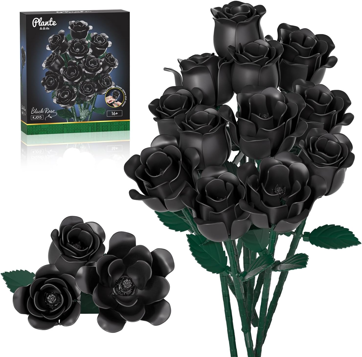 JAKI 12 Roses Bouquet Building Set with Heart-Shaped Gift Box Base, 528PCS Gothic Matte Roses Artificial Flower Building Blocks, Gift for Christmas,Valentines, Home Office Decor for Adults Women Girls