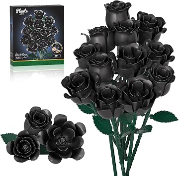 JAKI 12 Roses Bouquet Building Set with Heart-Shaped Gift Box Base, 528PCS Gothic Matte Roses Artificial Flower Building Blocks, Gift for Christmas,Valentines, Home Office Decor for Adults Women Girls