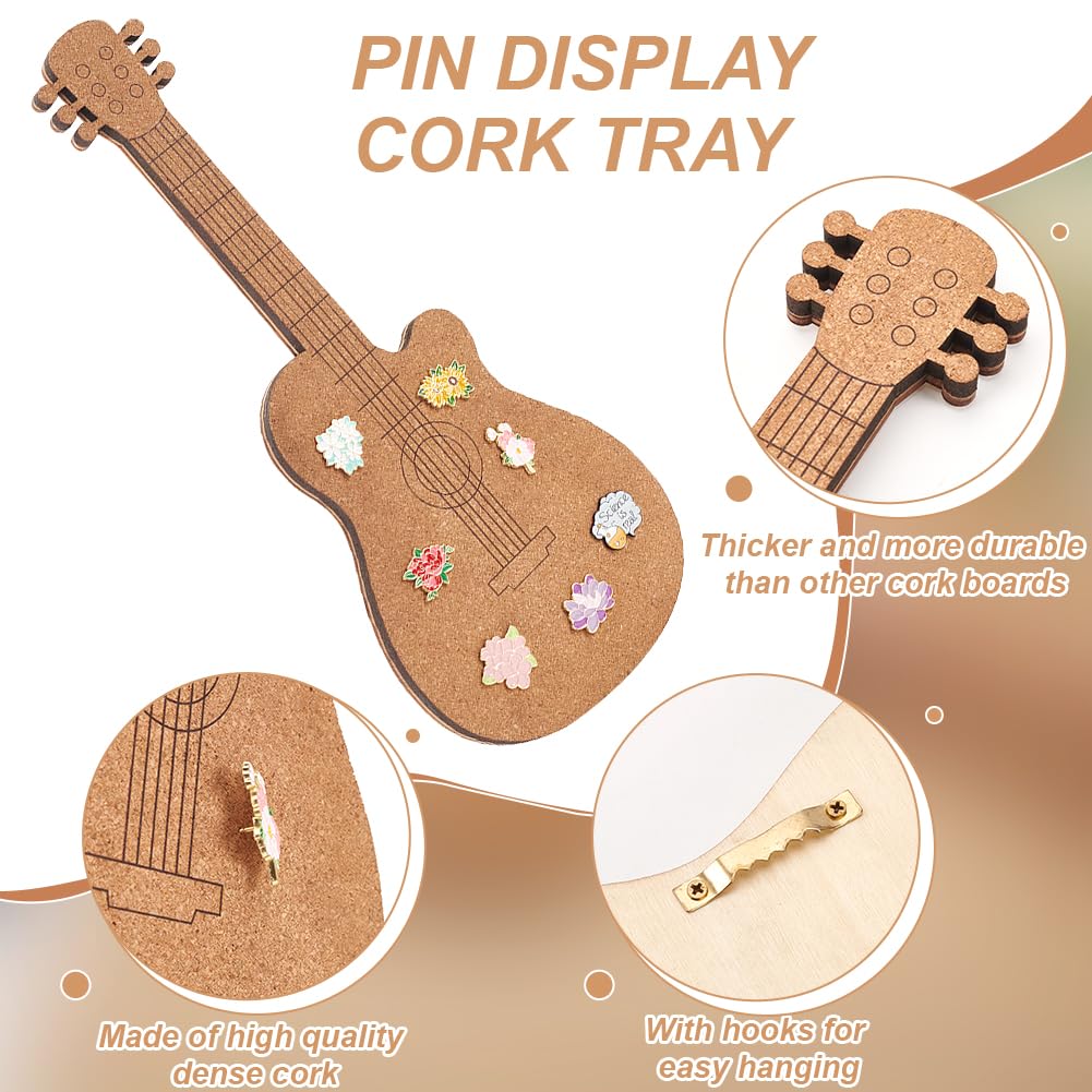 BENECREAT Pannello di Sughero con Spilla per Chitarra, Bacheca Espositiva Da 40x16.7cm, Bacheca In Sughero Montata A Parete per Esposizione di Spille e Spilli, Home Decor